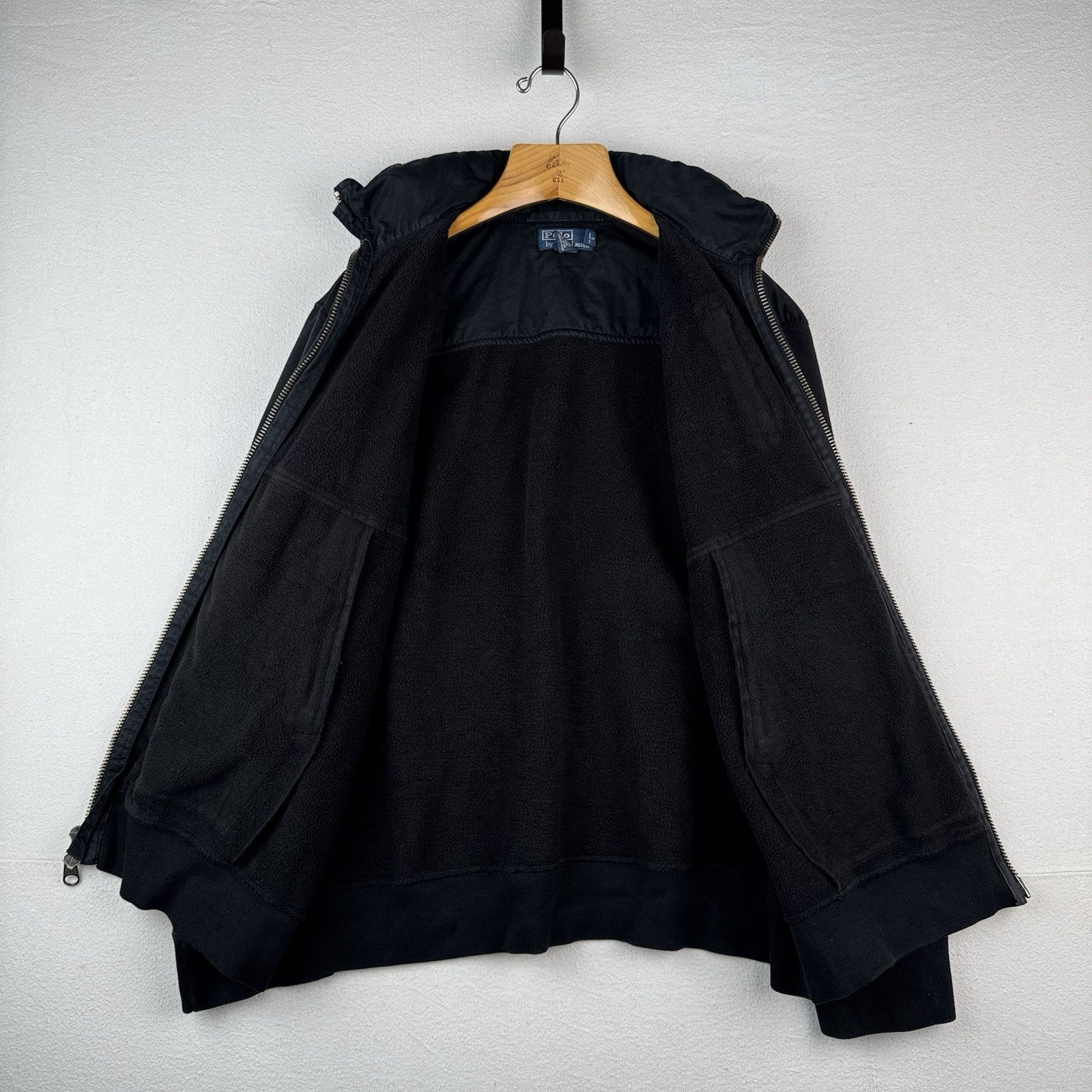 Vtg Polo Ralph Lauren Mens 2XL XXL Black Full-Zip Naval Supply Jacket Stow Hood