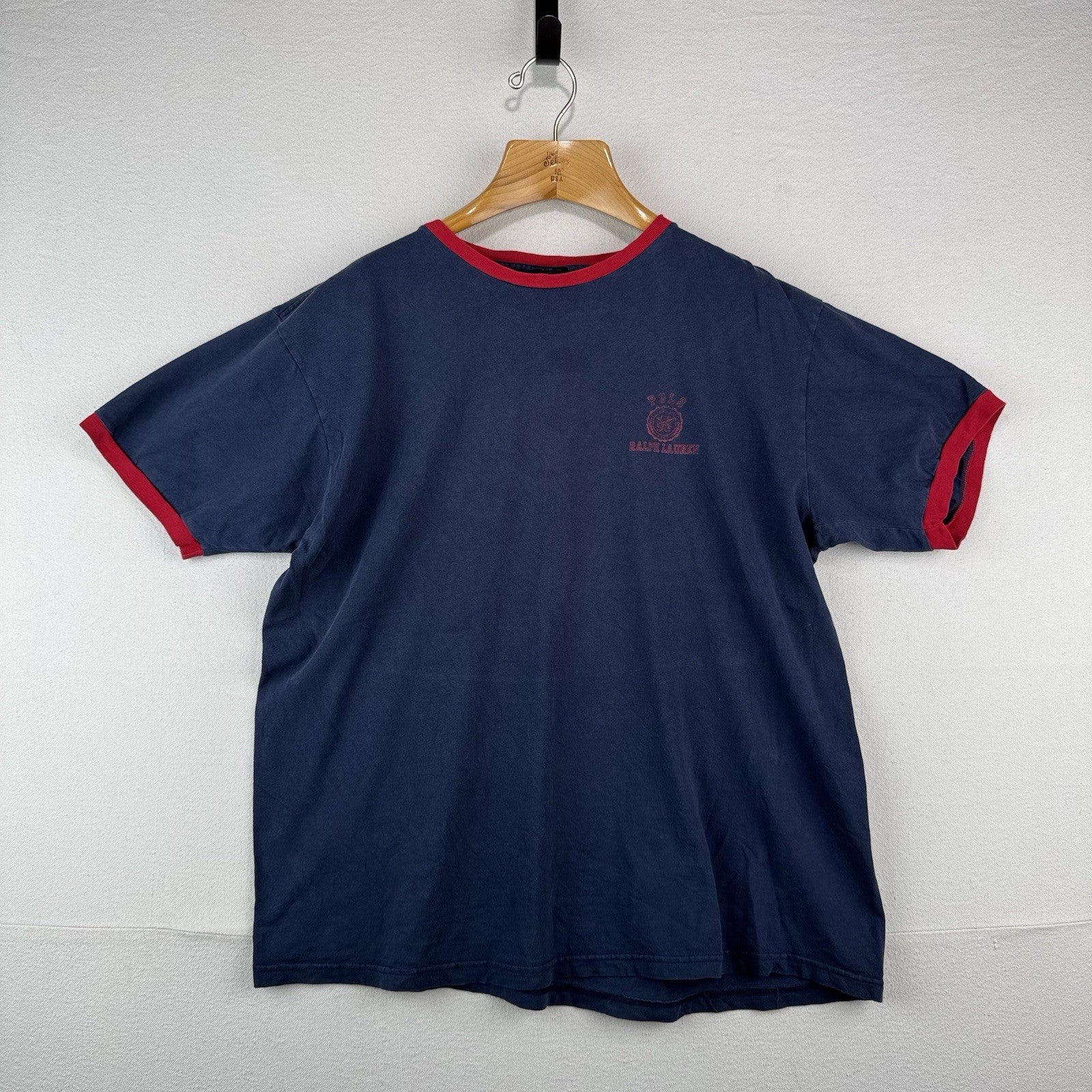 90’s Vintage Polo Ralph Lauren Ringer Crest Logo T-Shirt Large Made In USA