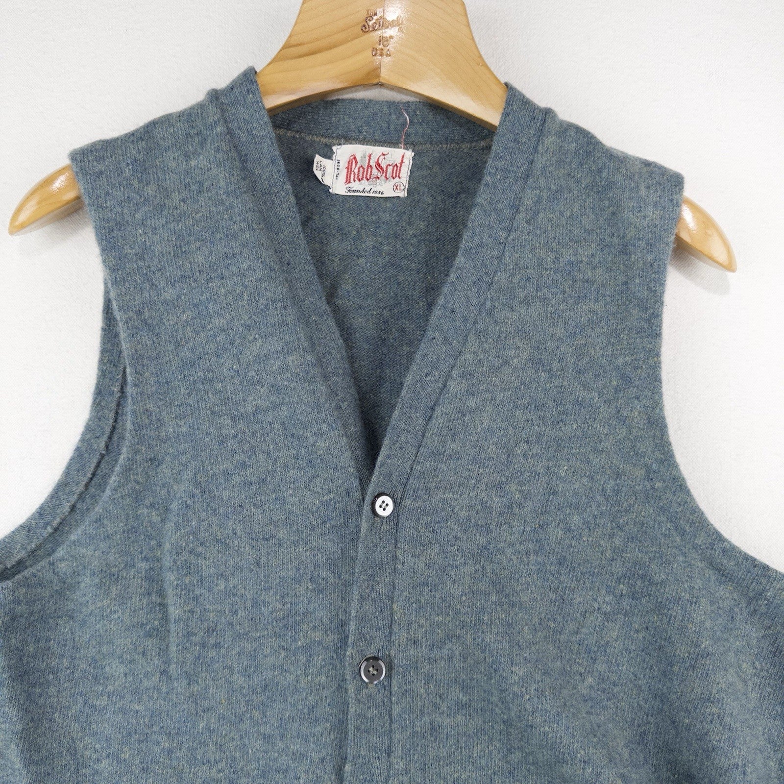 60’s Vintage Rob Scot Men’s XL 100% Lambswool Sweater Vest Blue Green