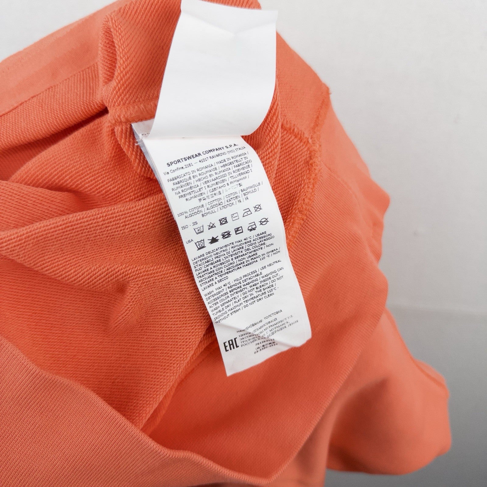 Stone Island Loopback Organic Cotton Orange Hoodie Men’s Medium