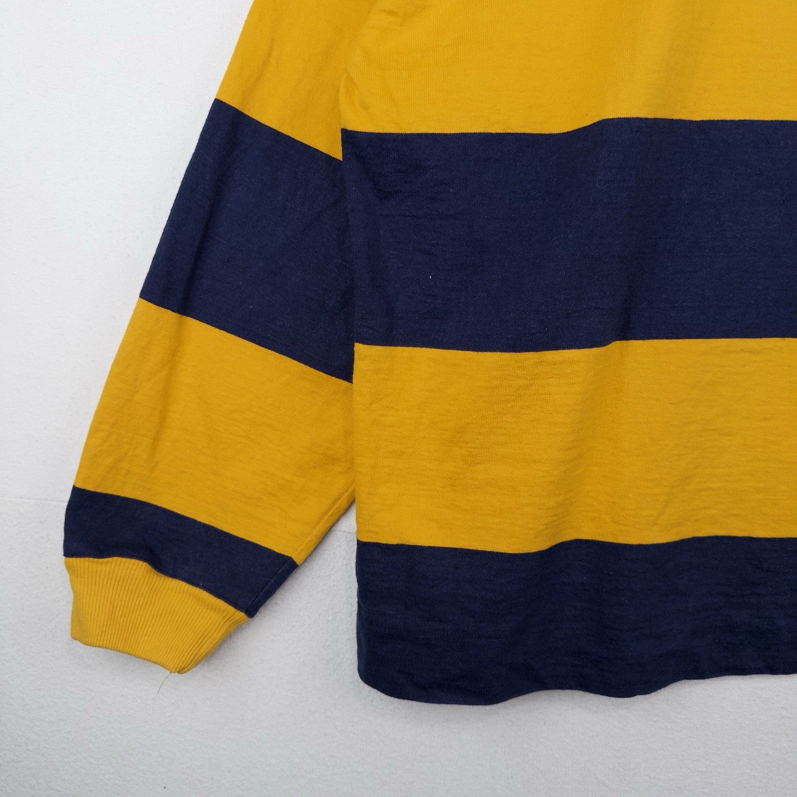 80’s Vtg Steeplechase Men’s XL Yellow Blue Striped Long Sleeve Polo Rugby