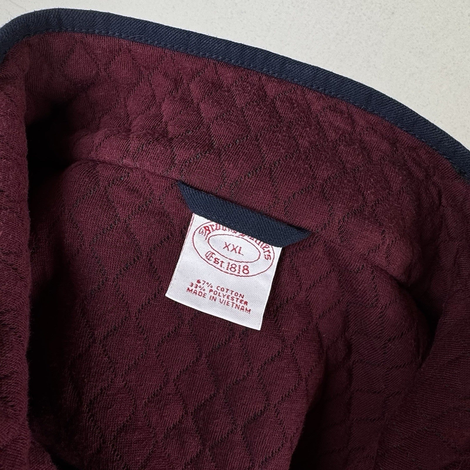 Brooks Brothers 1/4 Zip Diamond Quilted Pullover Mens 2XL Blue Maroon Sweater