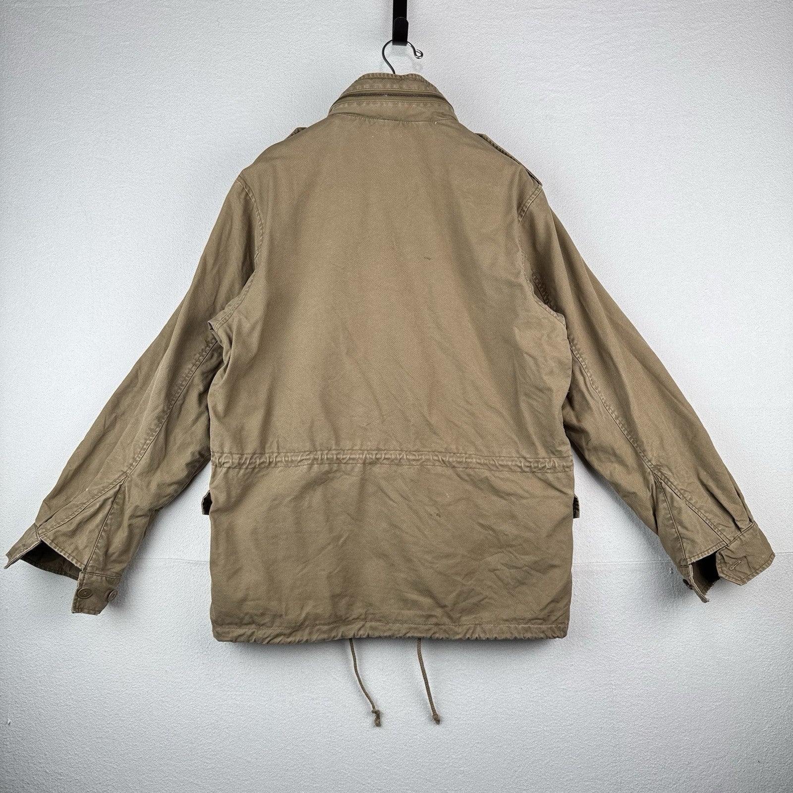 American Eagle M-65 Style Field Jacket Mens L Khaki Military Stowaway Hood *Read