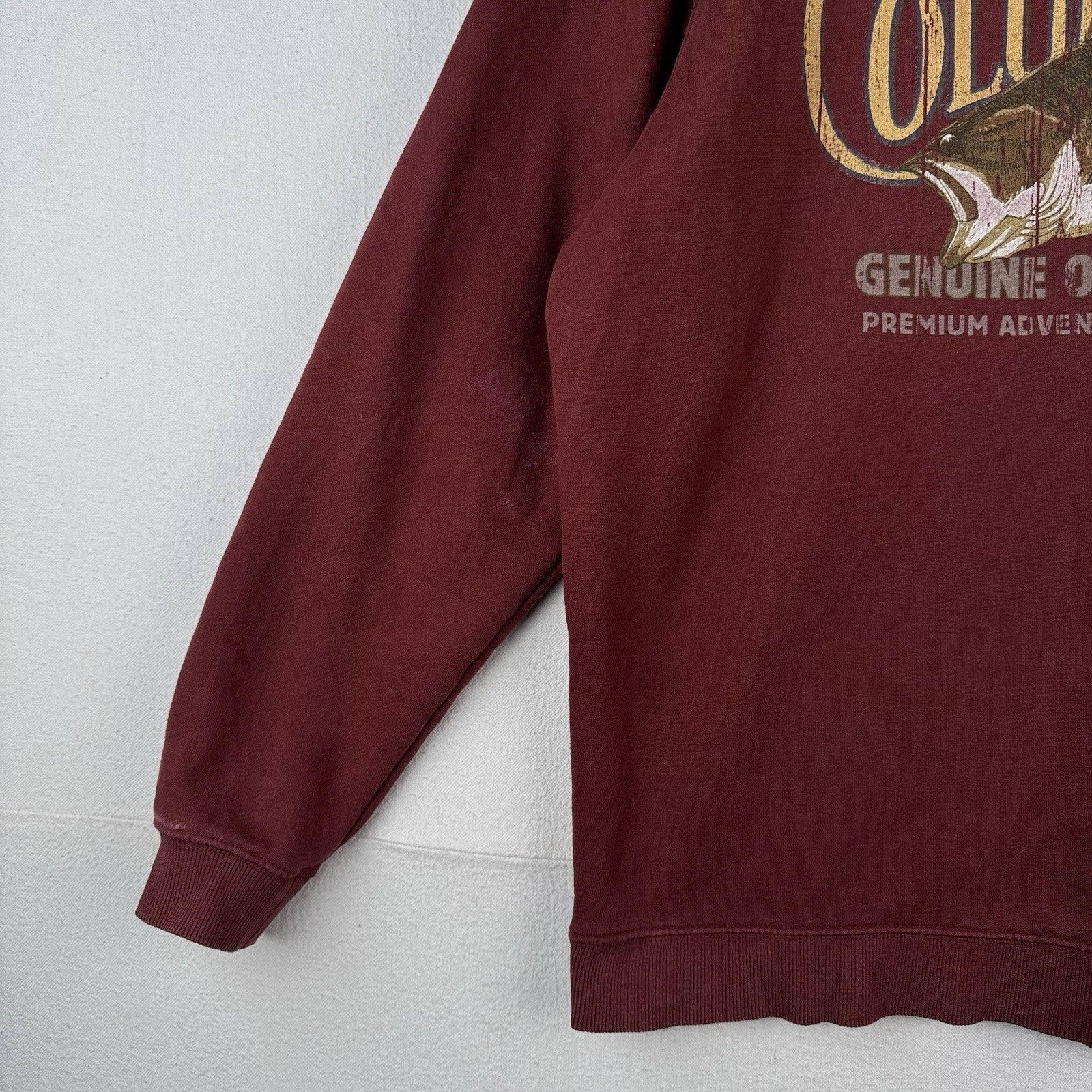 Vtg Columbia Bass Fishing Sweatshirt Men's M Crew Neck Red Maroon Fisherman