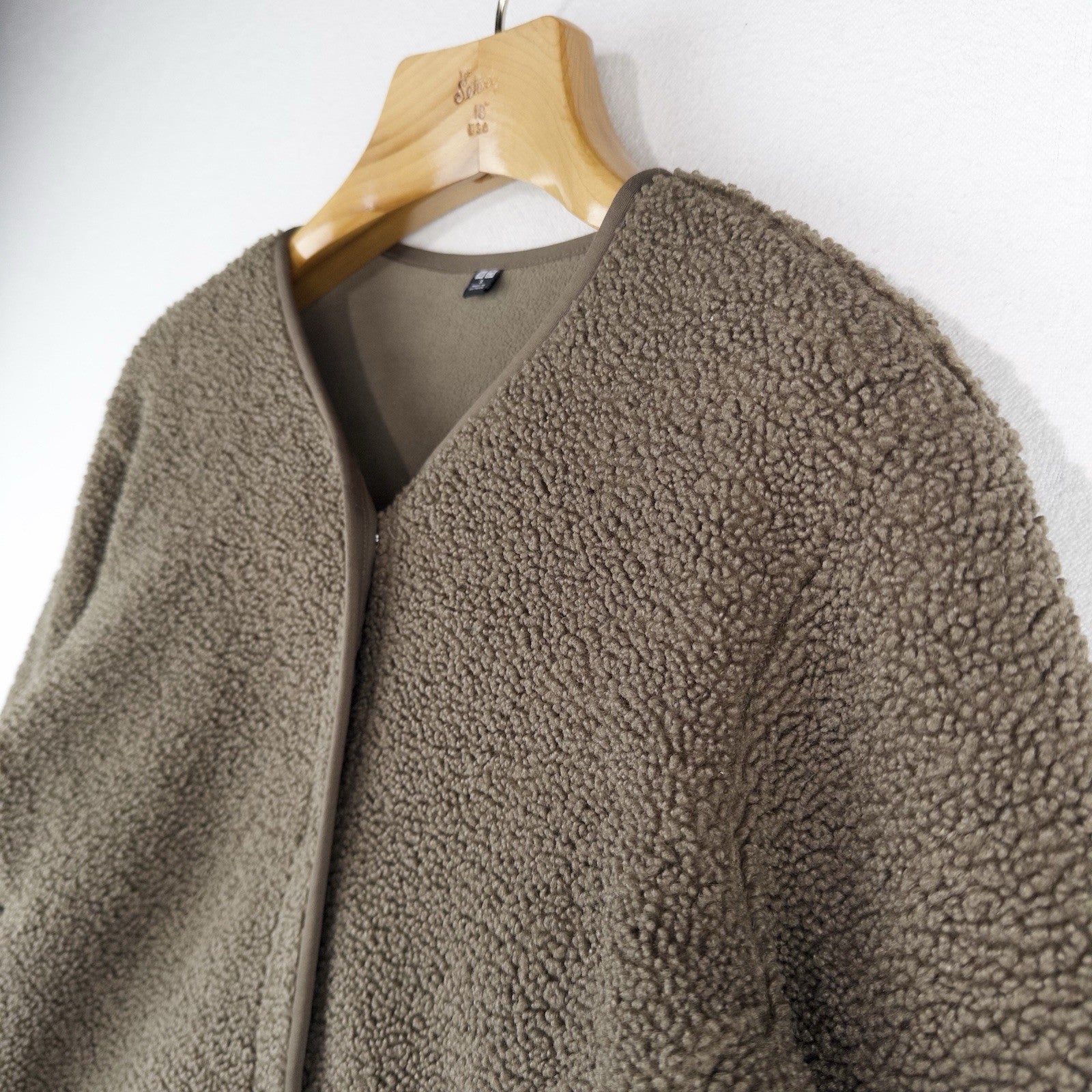 Uniqlo Pile Fleece Military Crew Cardigan Sweater Jacket Coffee Brown Small (38)