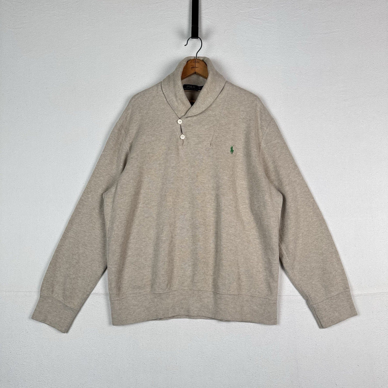 Polo Ralph Lauren Soft Pullover Sweater Button Shawl Collar Beige Men's Size XL