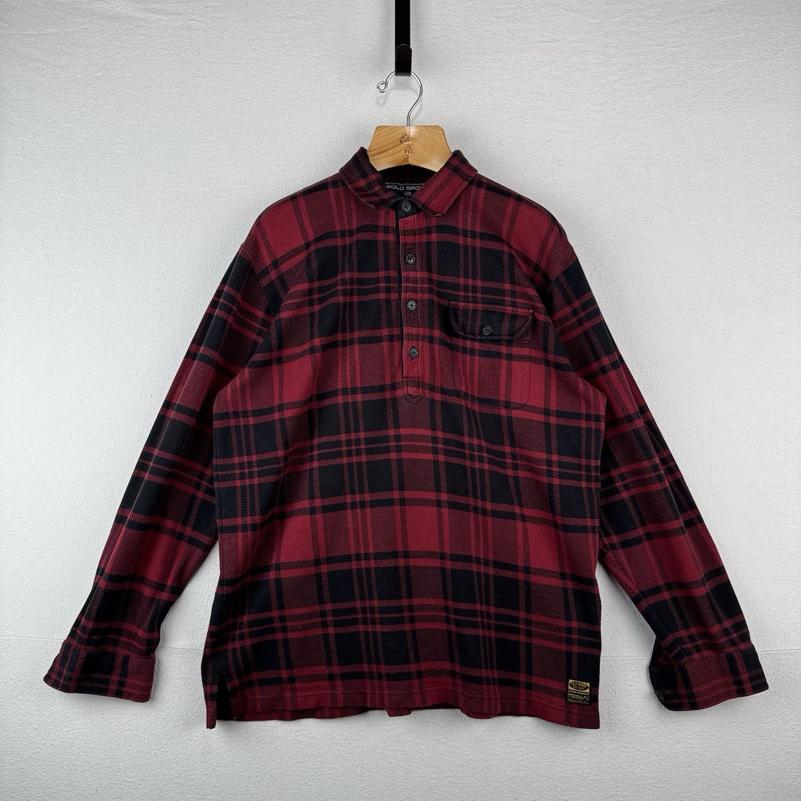 90’s Vtg Polo Sport Ralph Lauren Men’s L Buffalo Plaid Flannel Shirt *Read