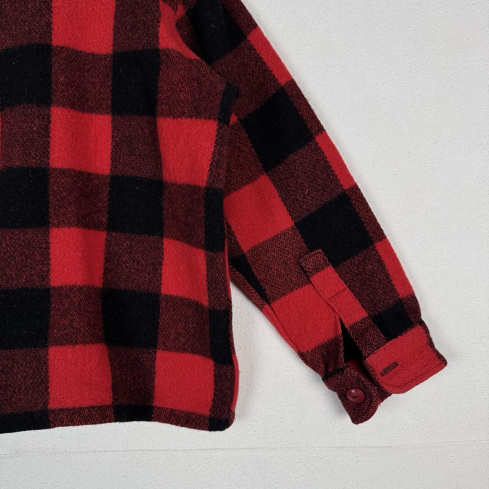 60s Vtg LL Bean Red Buffalo Plaid Mens L Wool Hunting Shirt Flannel Overshirt