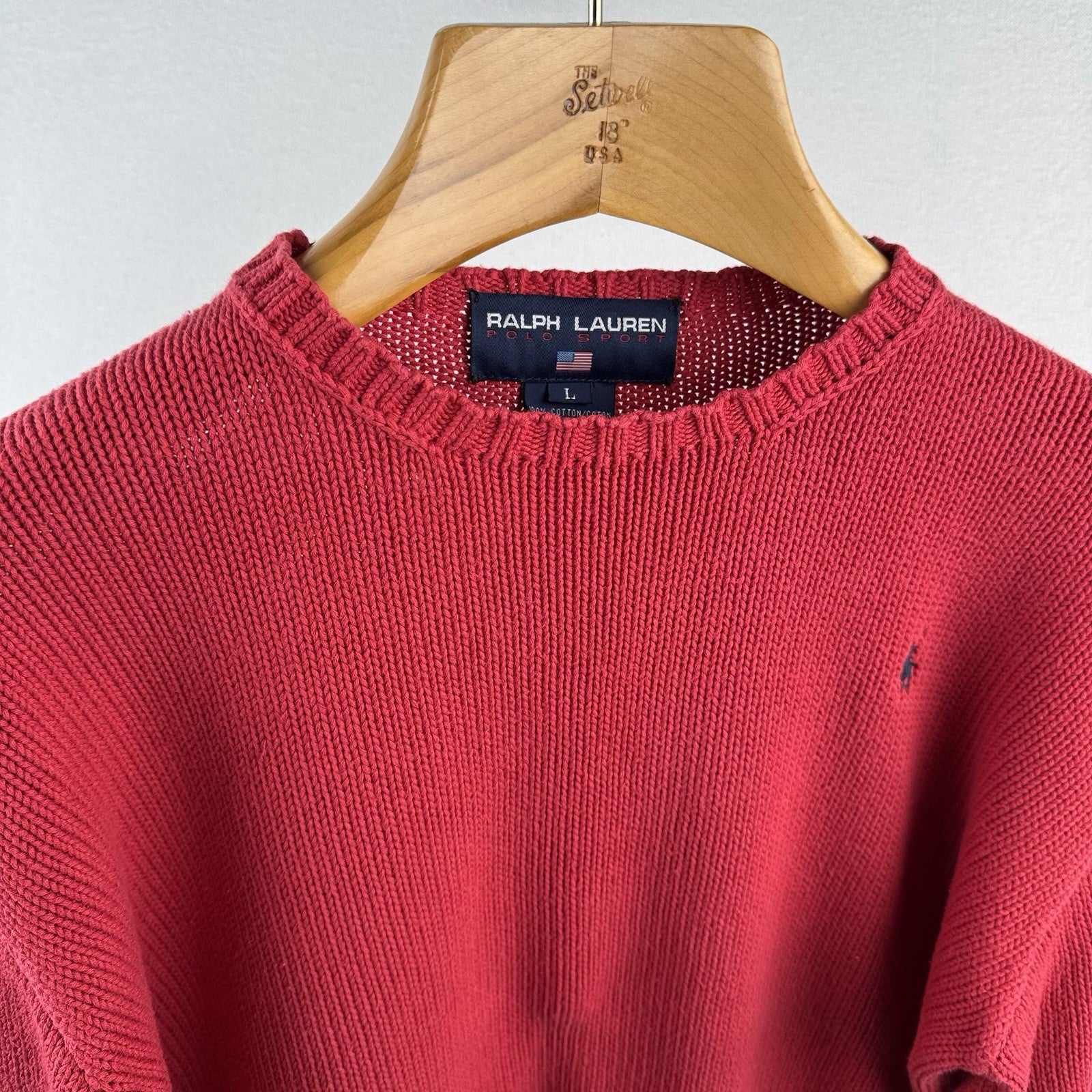 Vintage Ralph Lauren Polo Sport Men’s L 100% Cotton Crewneck Sweater Red