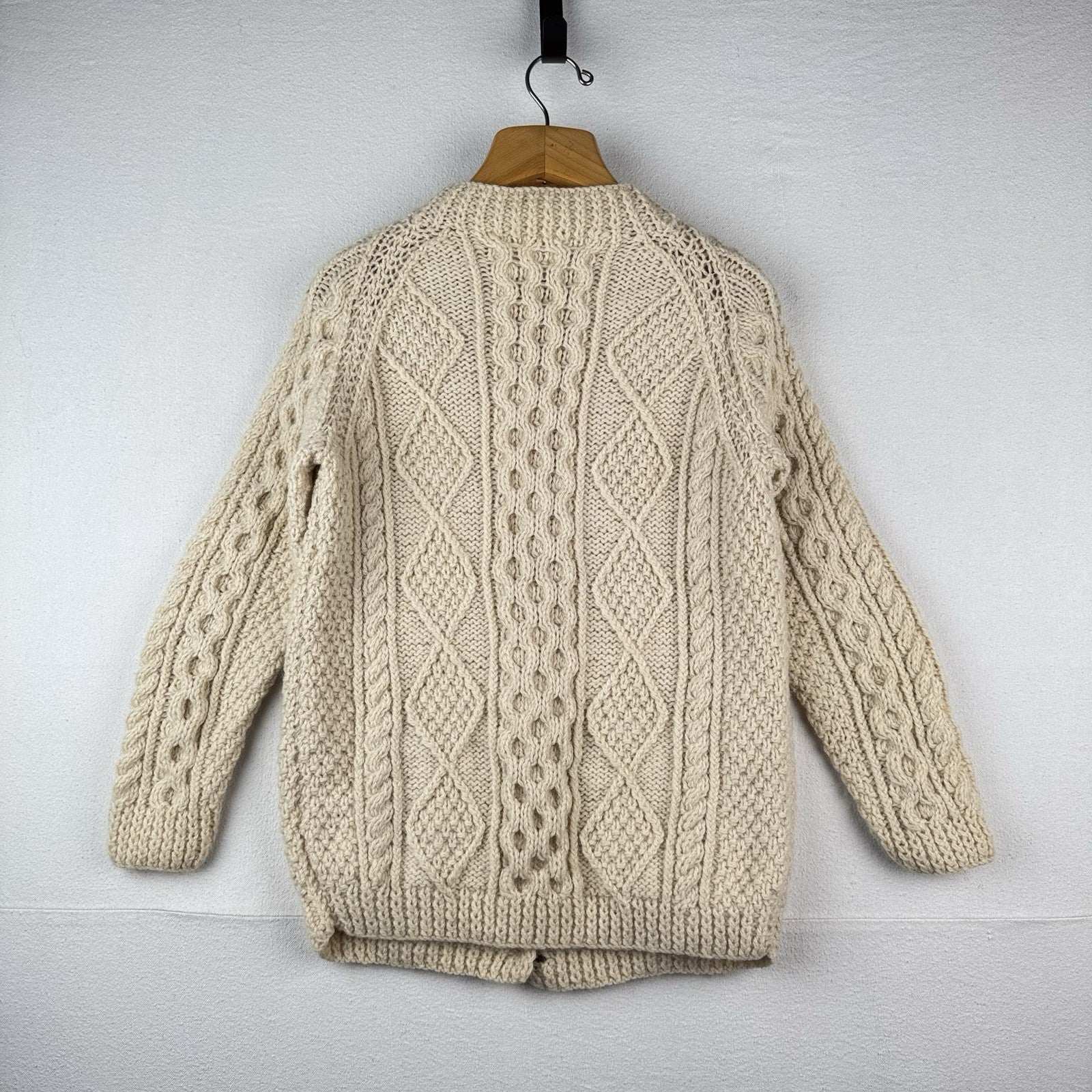 80’s Vtg Blarney Woollen Mills Aran Handknit New Wool Cardigan Sweater Ireland S