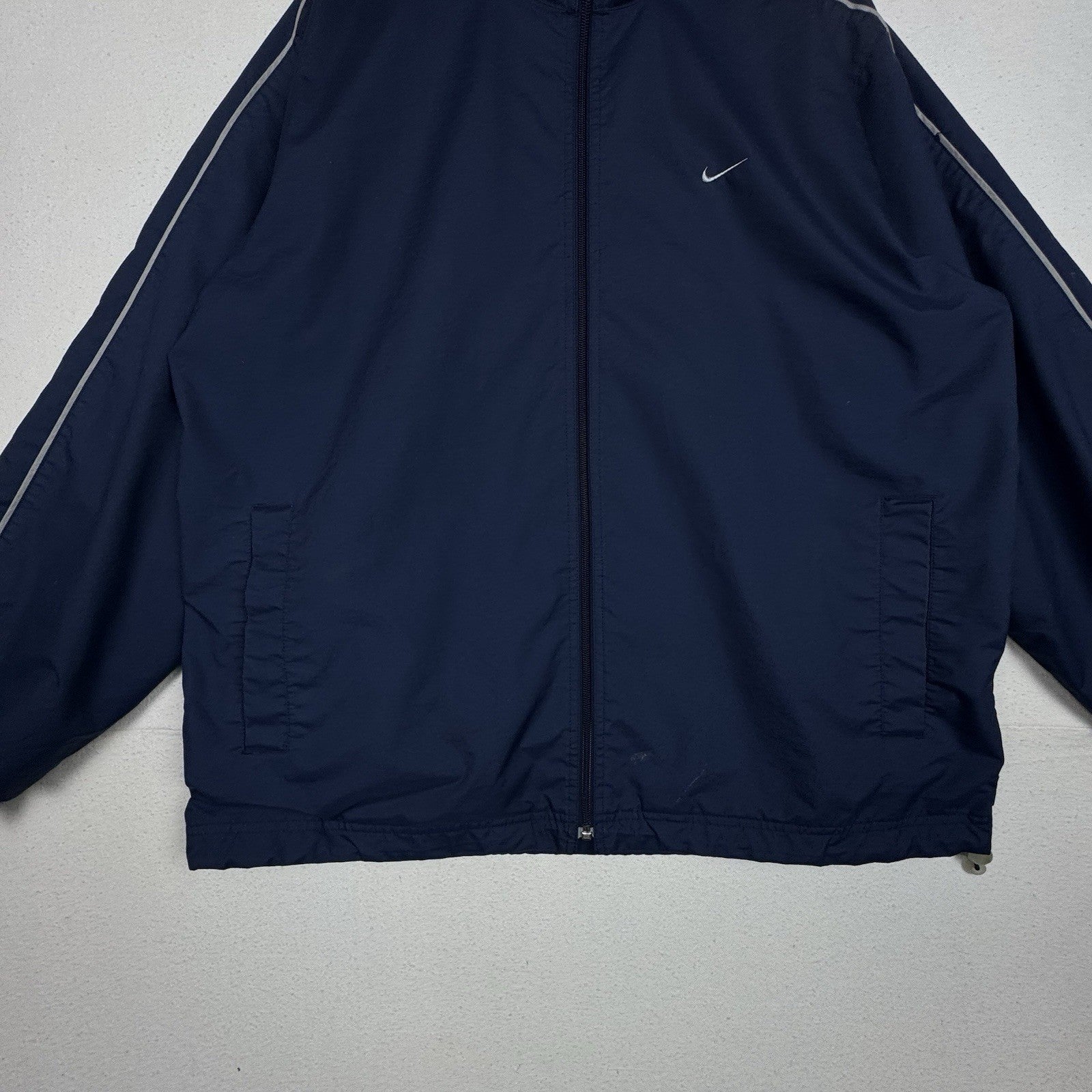 Vintage 90s Nike Jacket Mens XL Navy Blue Full Zip Nylon Windbreaker Jacket
