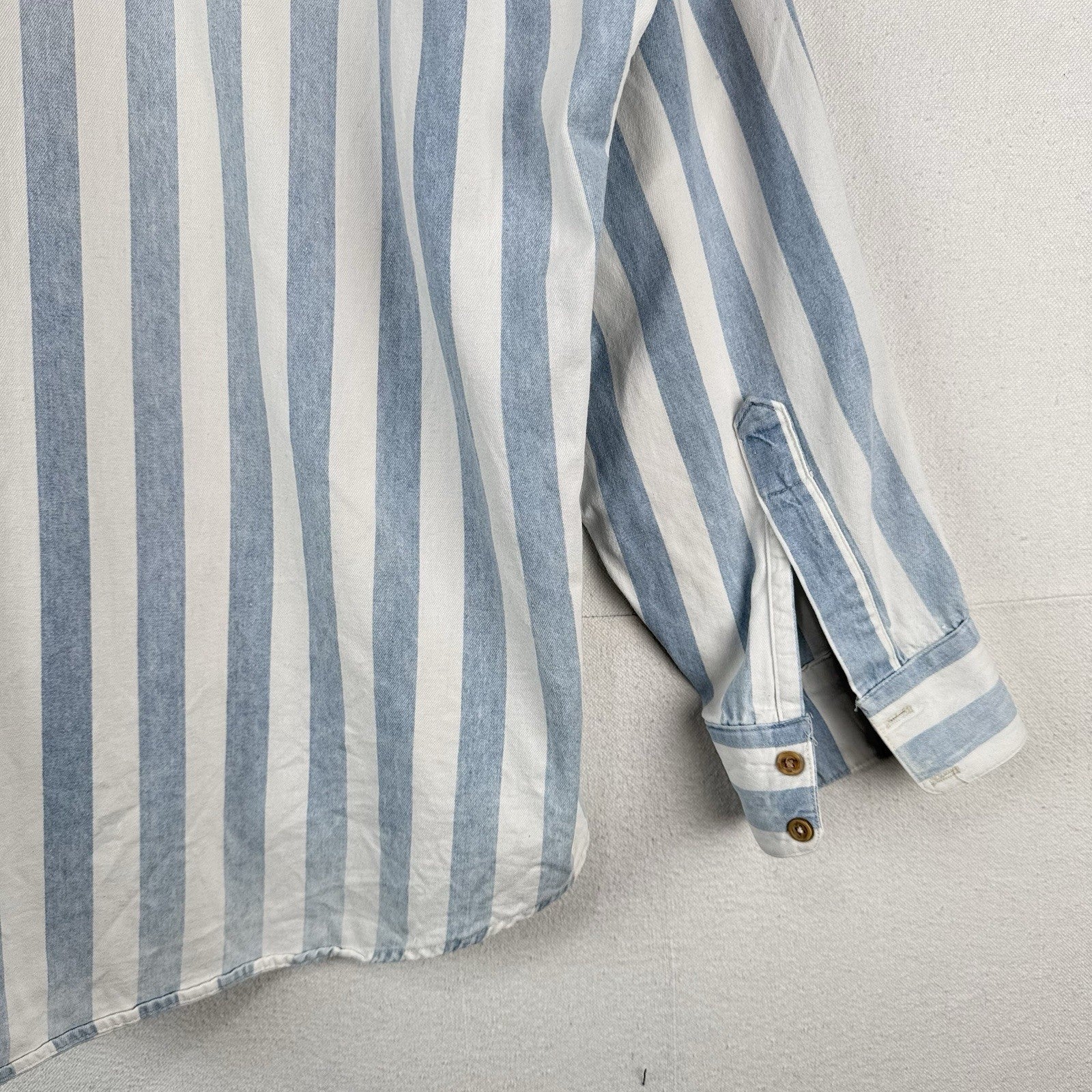 Vtg Ruddock Bros Western Denim Shirt Blue White Stripe Mens 2XL Made USA *Faded