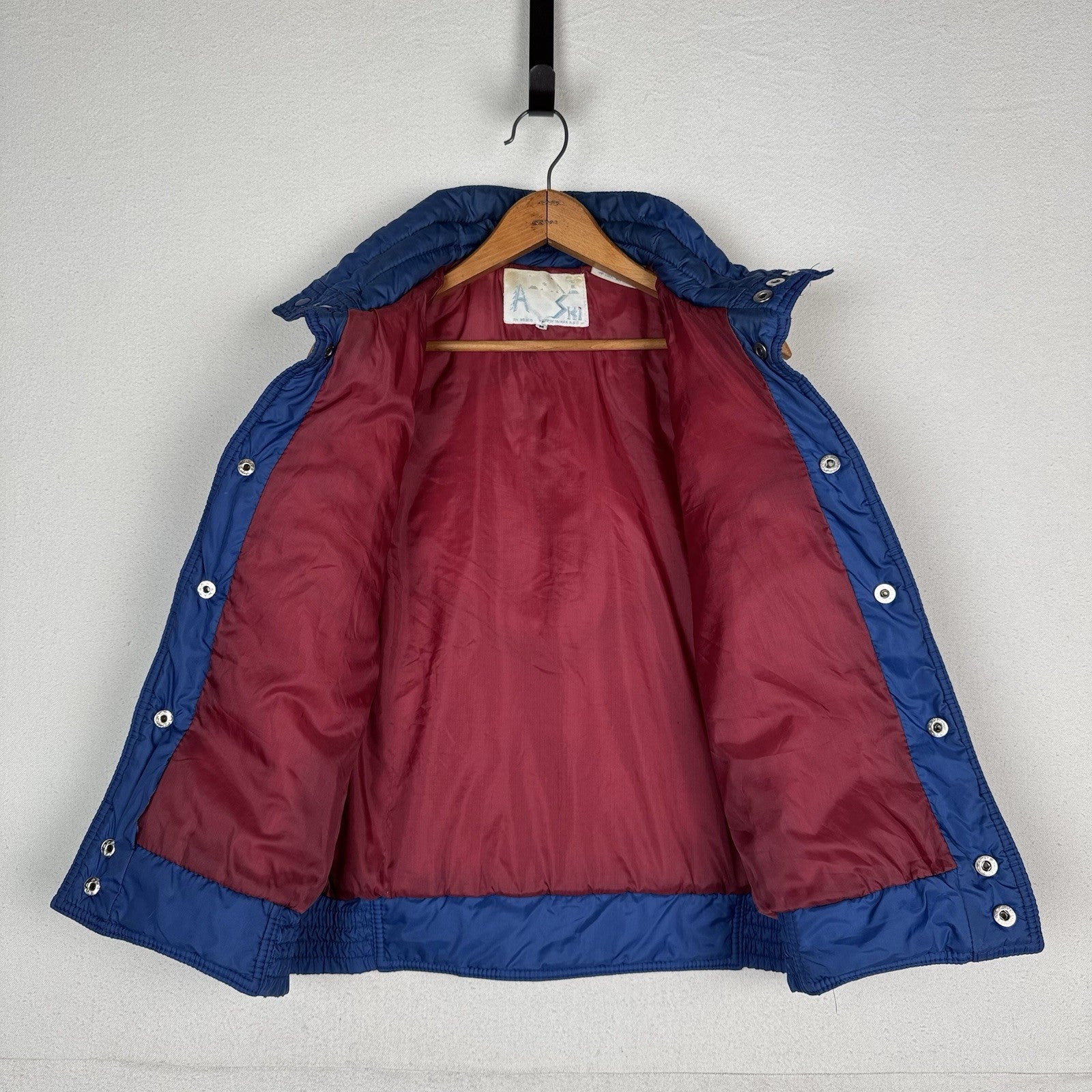 Vtg 70-80s Alpine Ski Puffer Vest Mens M Gray Blue Red Color Block Snap Front