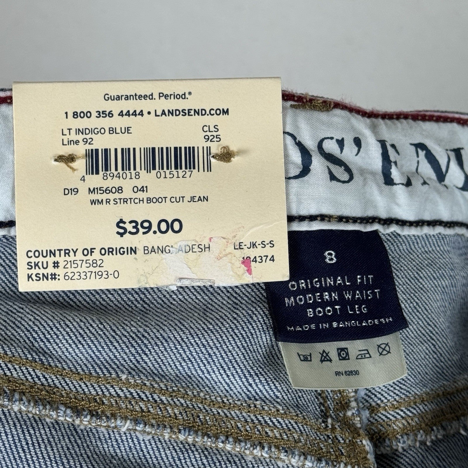 Lands End Womens size 8 Original Modern Waist Boot Leg Bootcut Blue Jeans NWT