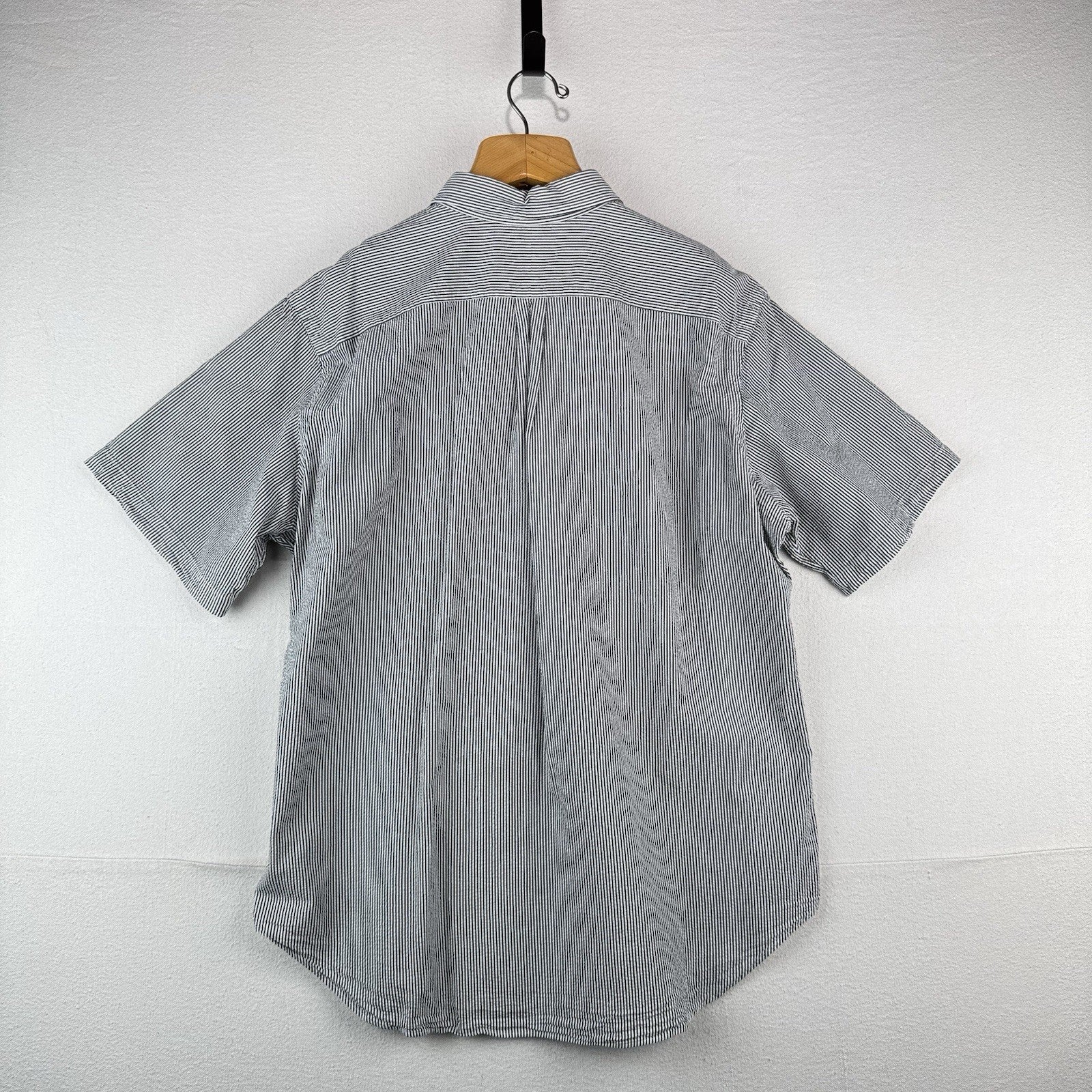 Vtg Ralph Lauren Seersucker Men’s 2XL Classic Fit SS Button Shirt Gray White