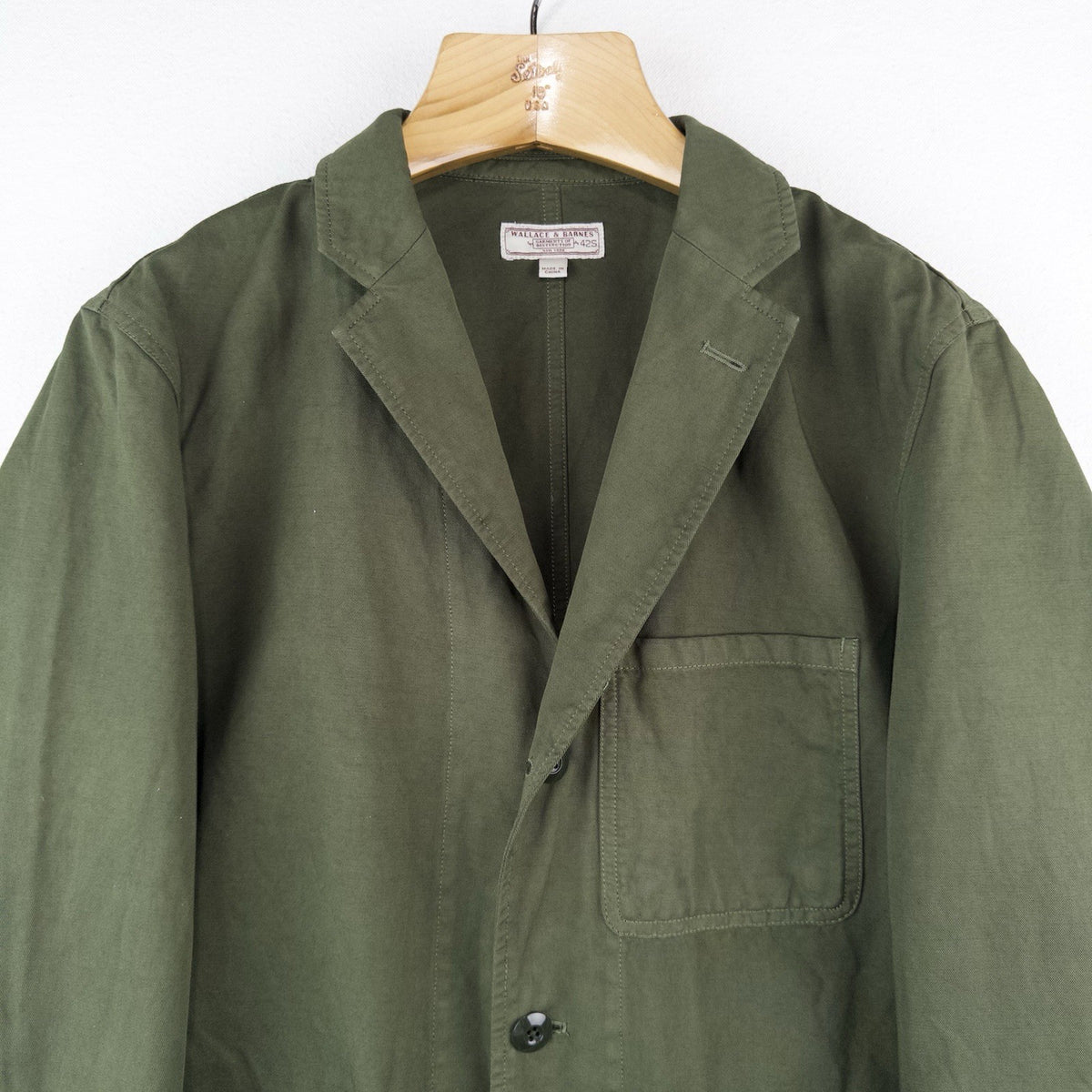Wallace Barnes Tessuti Sondrio Olive Green Cotton Workwear Chore Coat Blazer 42S