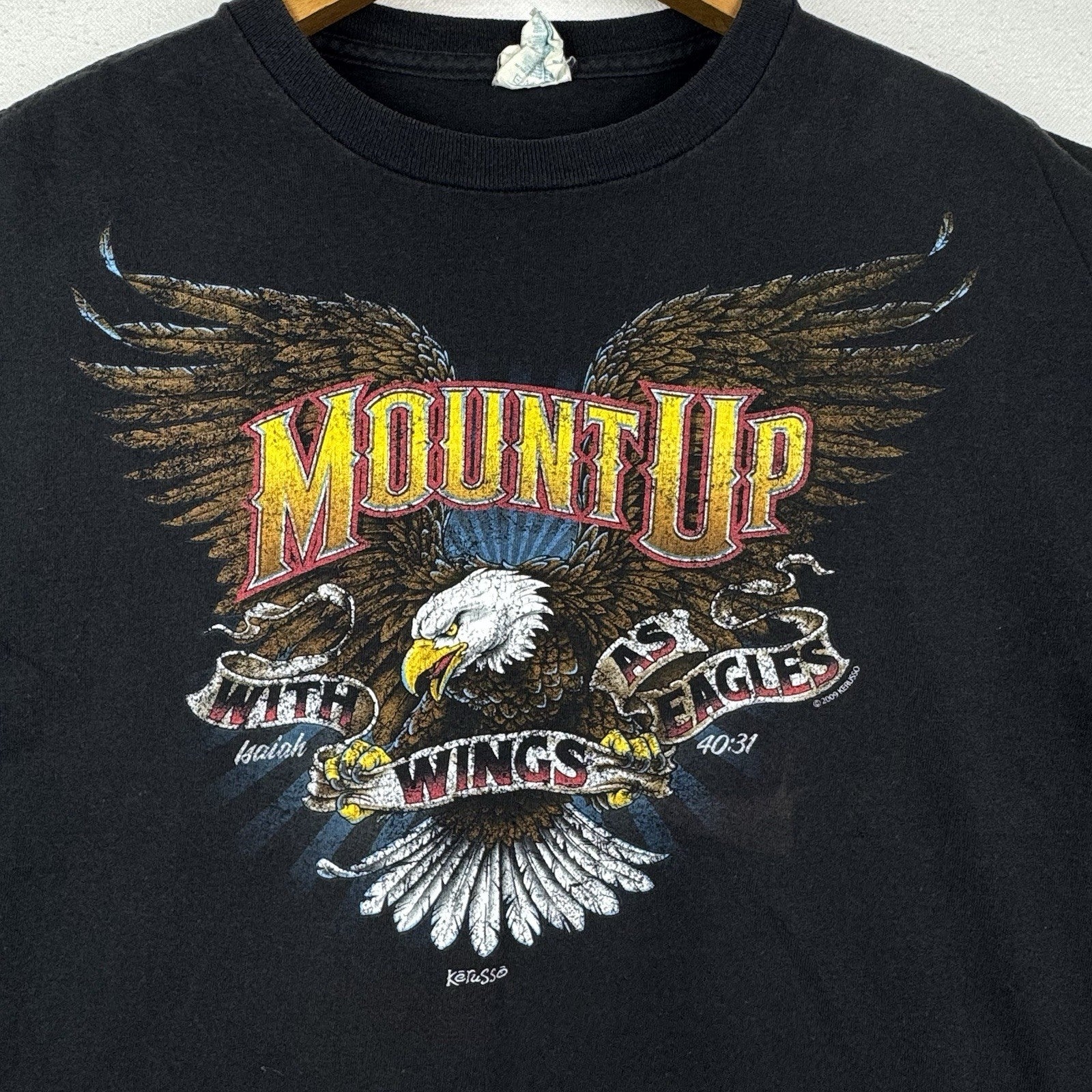 Mount Up With Wings As Eagles Isaiah 4:31 Black Motorcycle Biker T-Shirt Men’s L