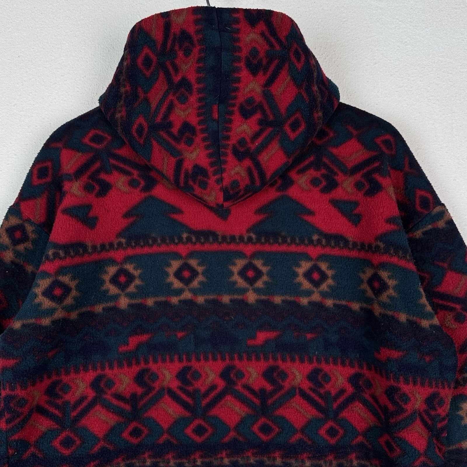 Vintage 90s Southwestern Blanket Fleece Hoodie Full Zip Men’s M Red Blue Baggy