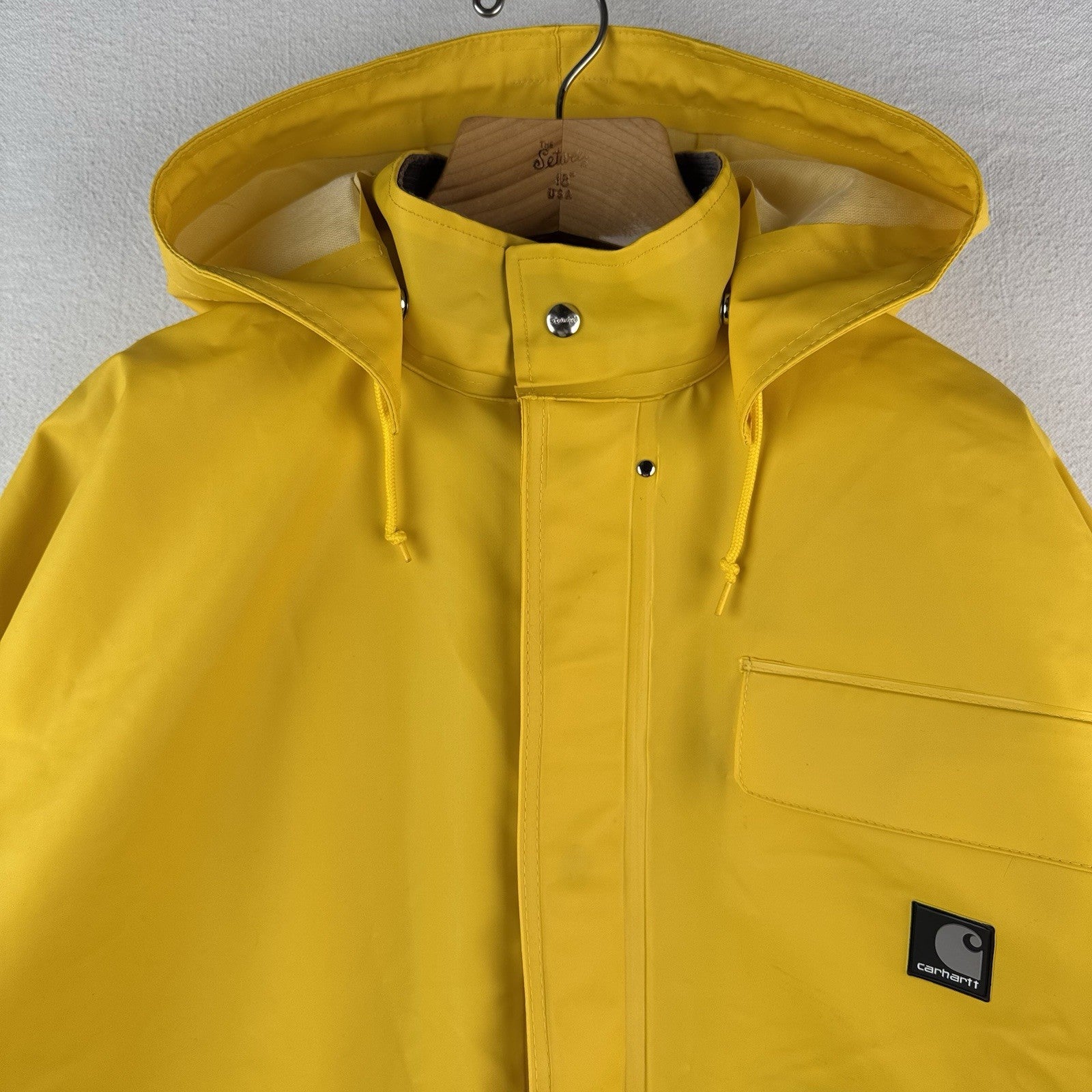 Vintage Carhartt Waterproof Surrey Yellow Rain Jacket Men’s Large PVC Snap Hood