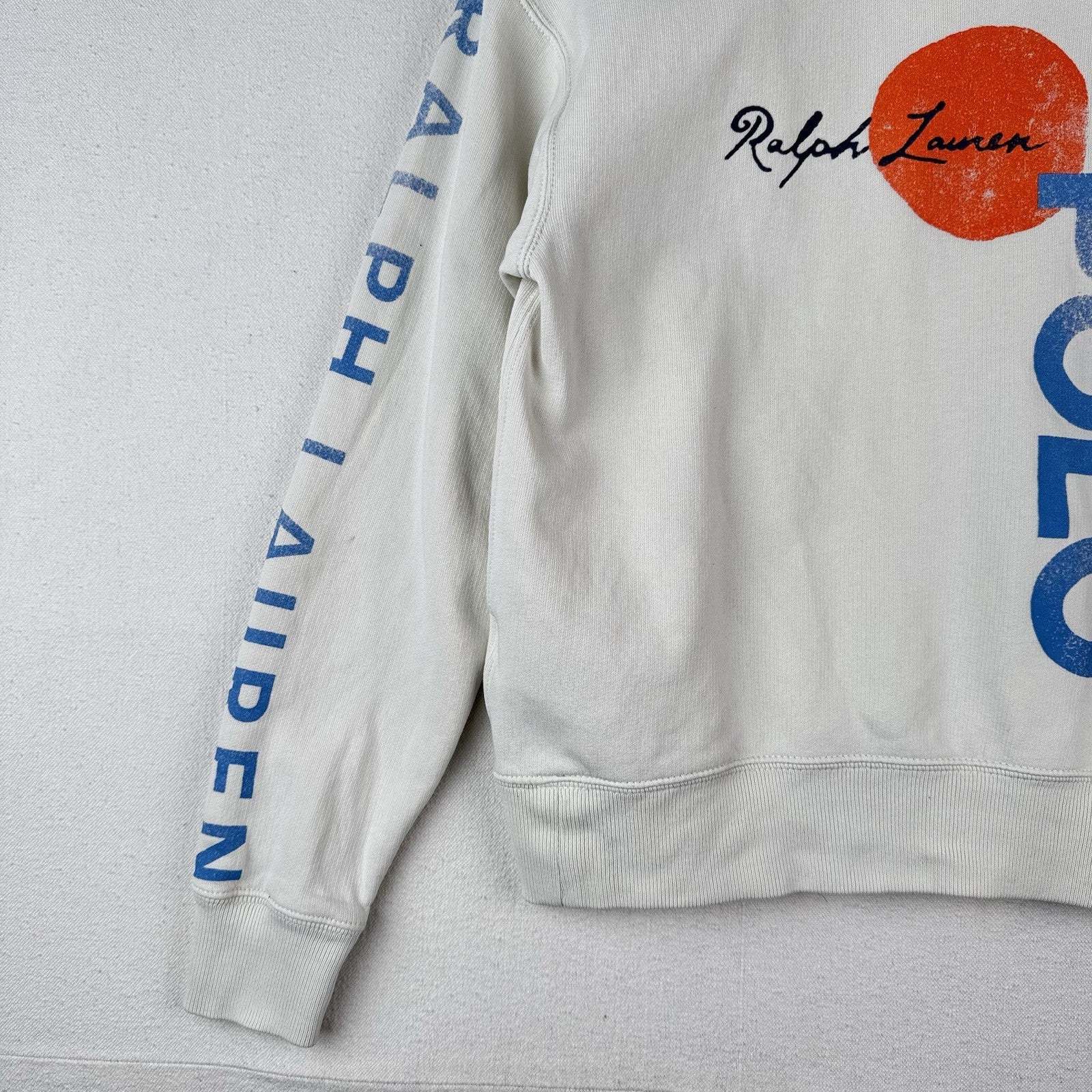 Polo Ralph Lauren Logo Wave Graphic Hoodie Women’s XS White Sun Surf *Read
