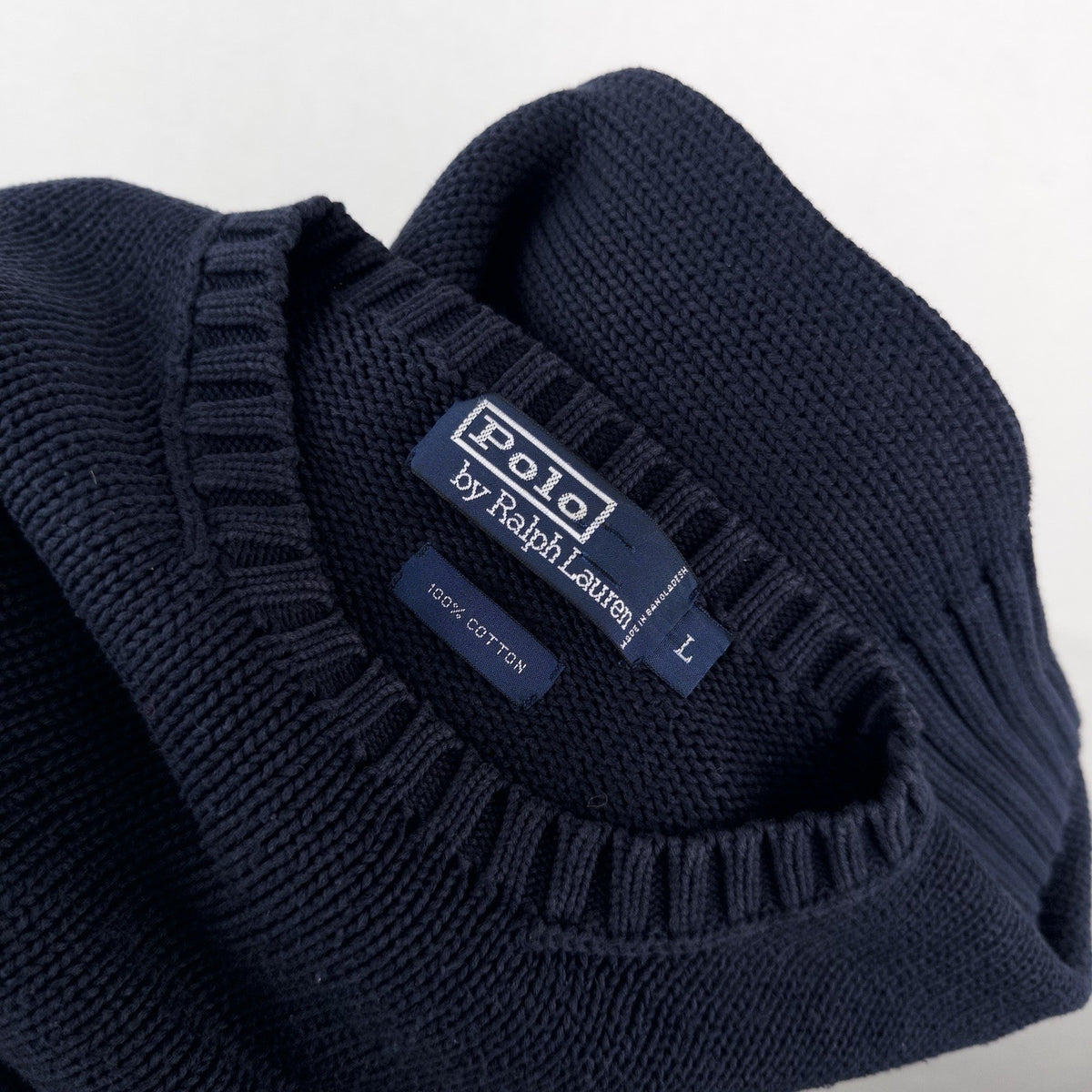 90's Vintage Polo Ralph Lauren Sweater Men's L Navy Blue Knit Crewneck Red Pony