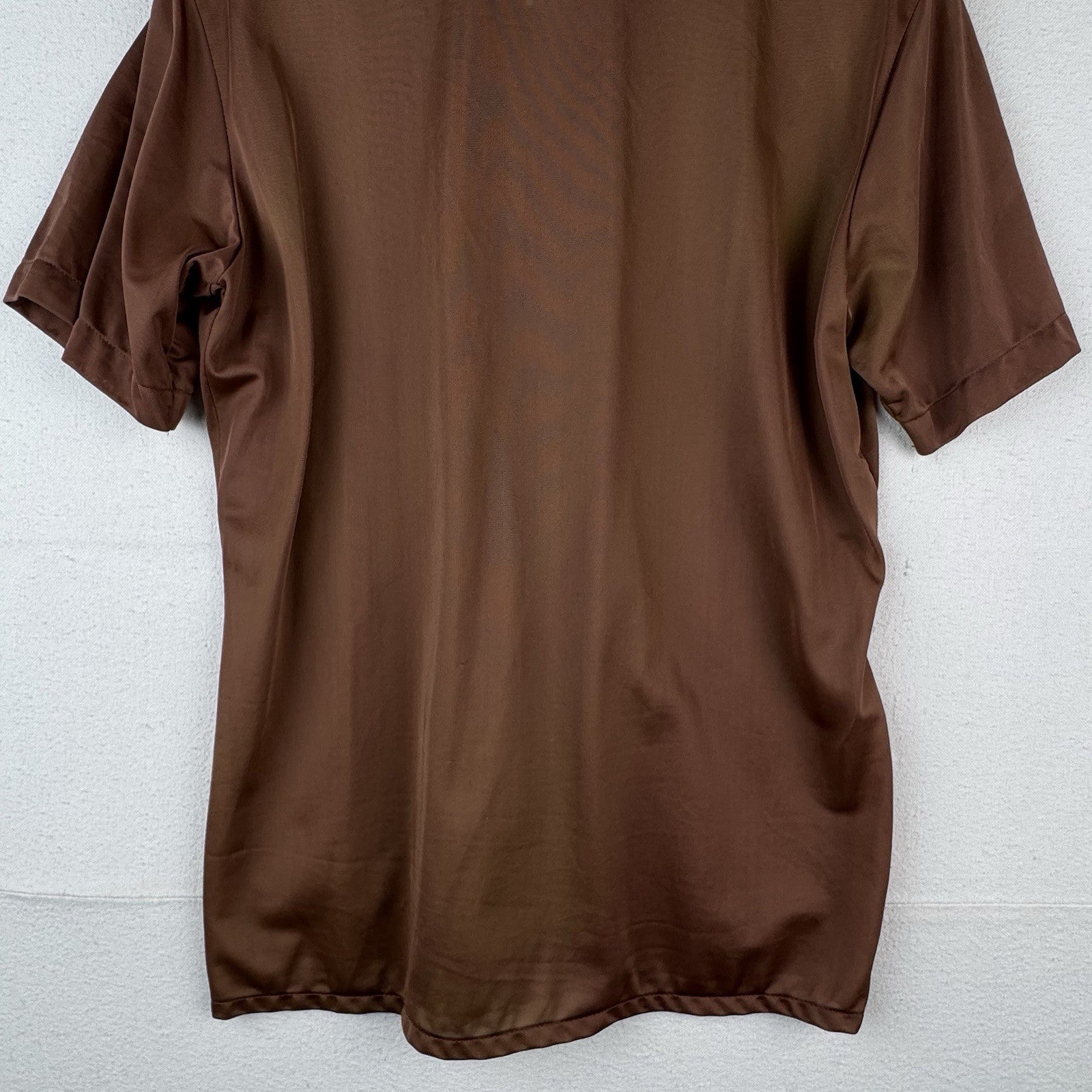 70’s Vintage Bradford Mens Medium Brown Nylon Dagger Collar Shirt