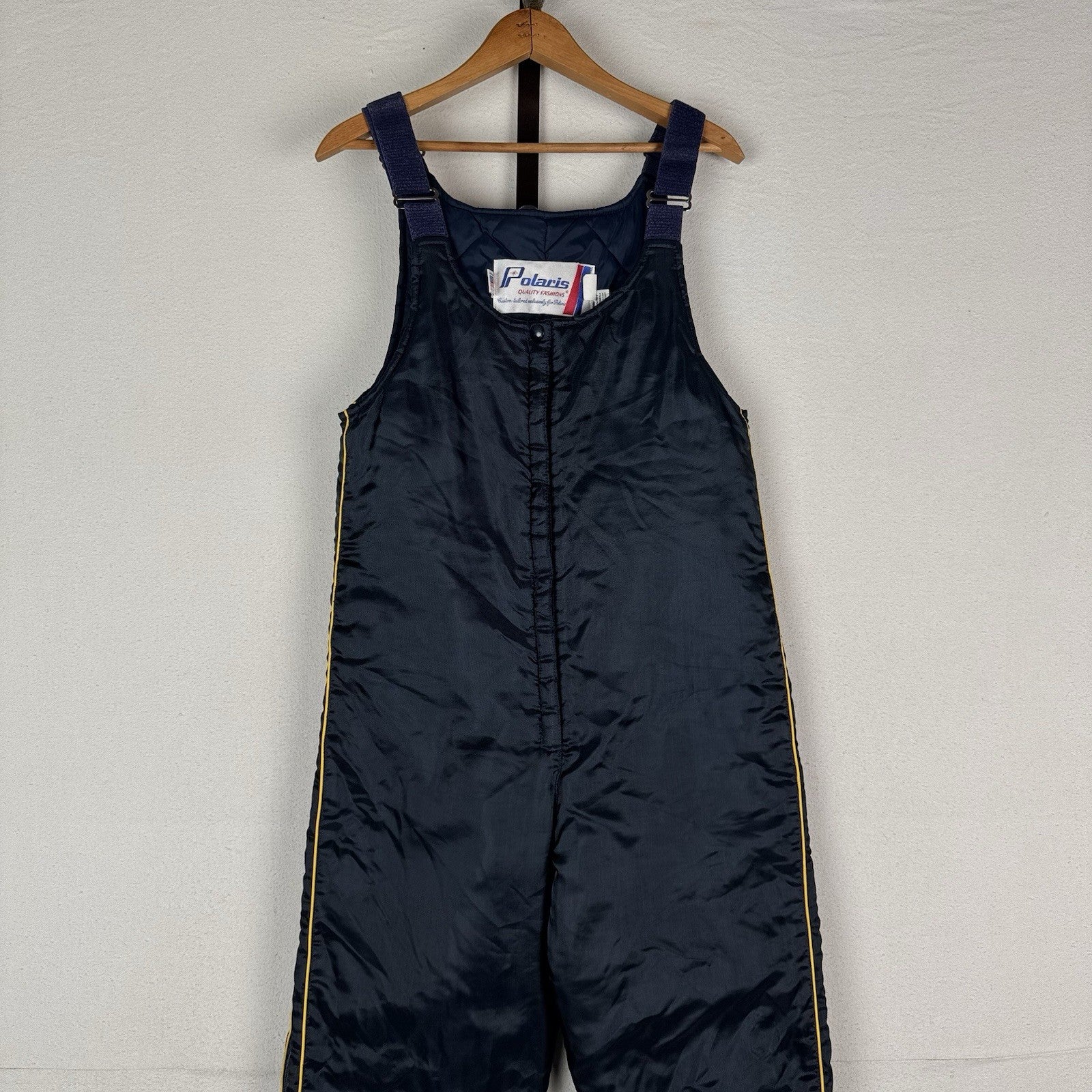 Vtg Polaris Snowmobile Bibs Overalls Womens M Blue Yellow Striping 70s 80s USA