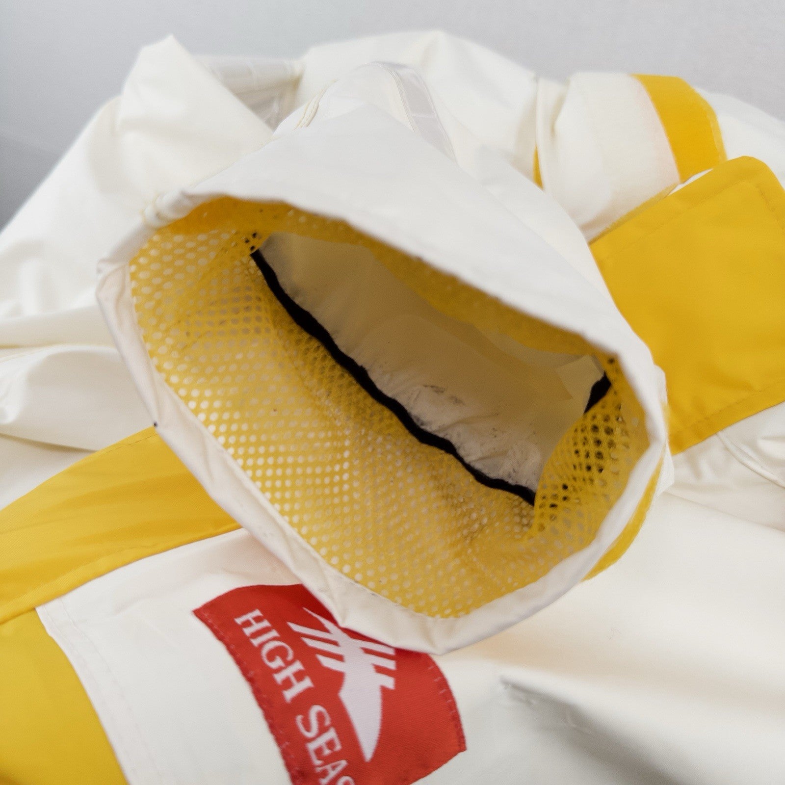 80’s Vtg High Seas Foul Weather Sailing Jacket Hooded Yellow White Men’s M