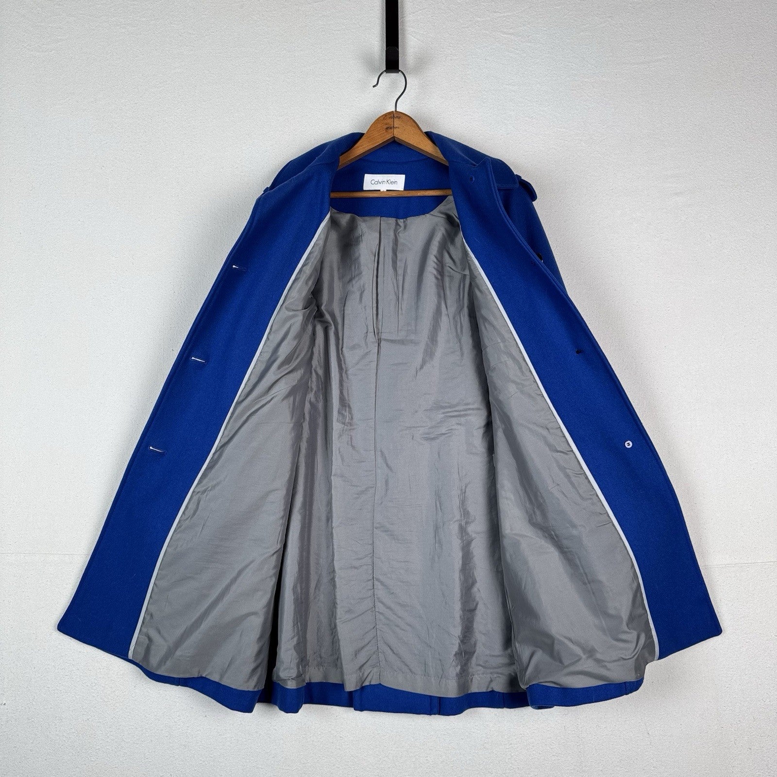 Calvin Klein Women’s Wool Blue Coat Jacket Size 6 Flap Cape Modern Formal