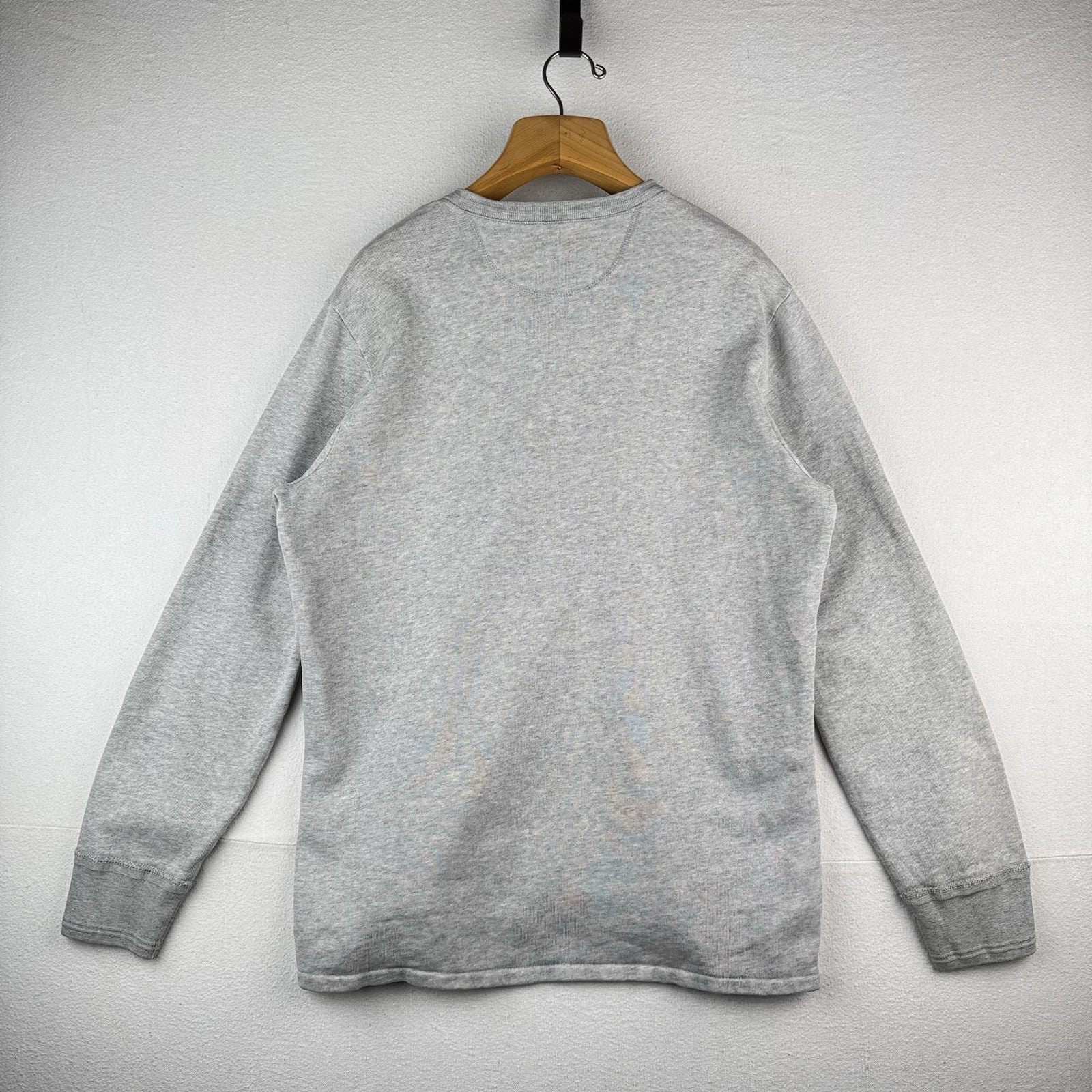 90s Vintage Polo Ralph Lauren Mens Large Henley Sweatshirt Gray *Distressed