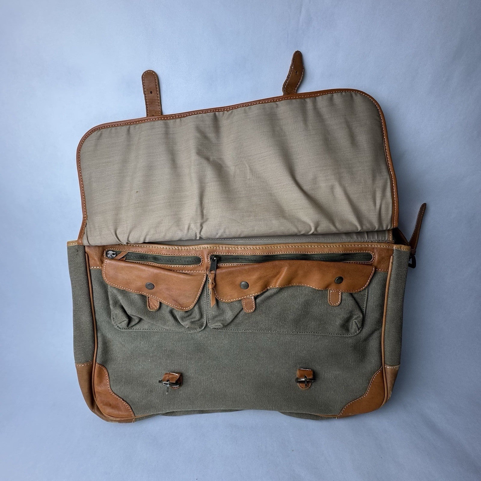 Vintage Safari Waxed Canvas Leather Laptop Briefcase Messenger Bag 19”x7”x15”