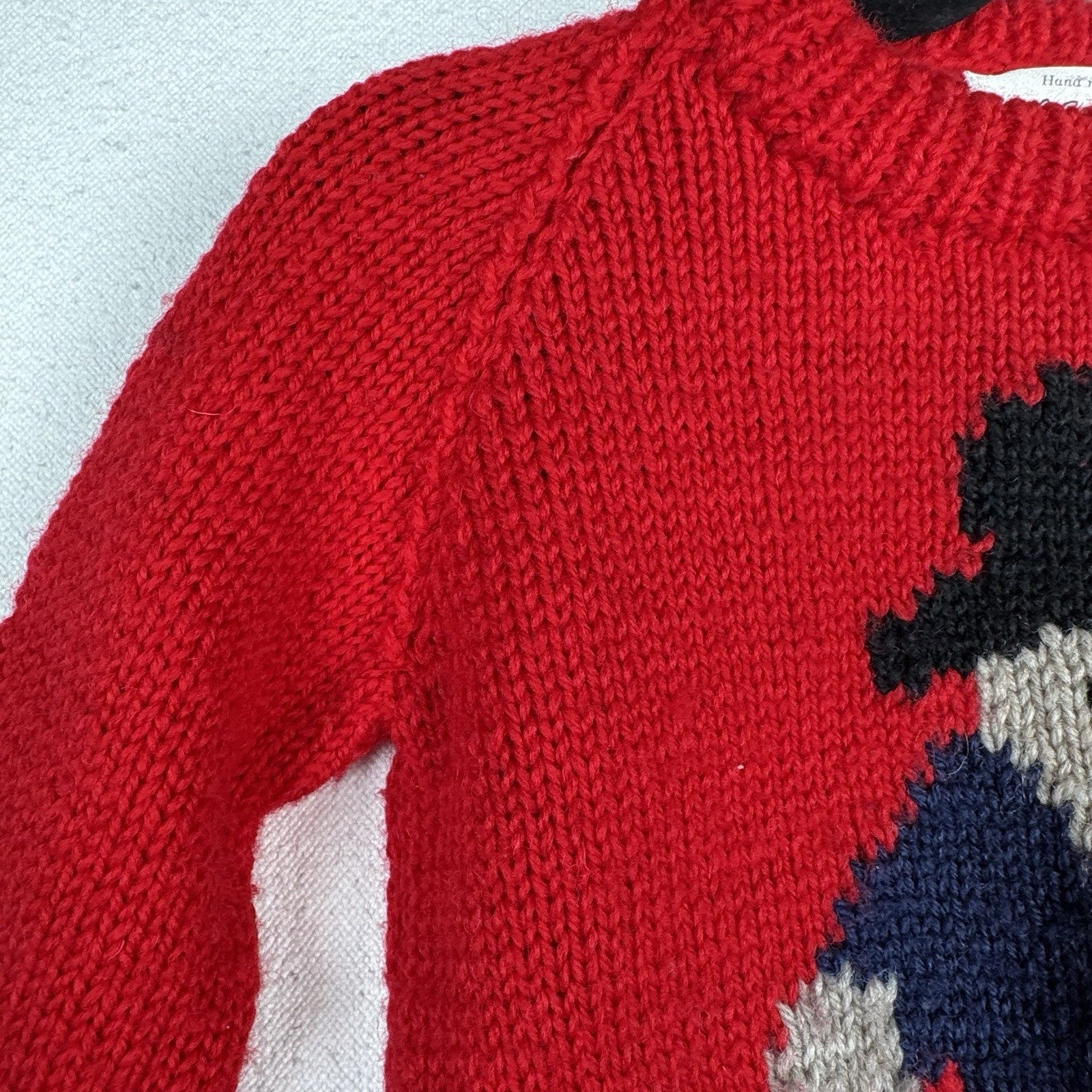 Kids Vintage 80s Hand Knit Homemade Paddington Bear Sweater 4T Made In England