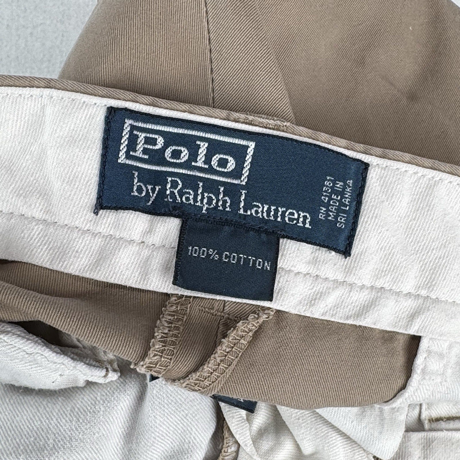 90's Vtg Polo Ralph Lauren Chino Shorts Men's 33x10 Tan Khaki Flat Front *Read