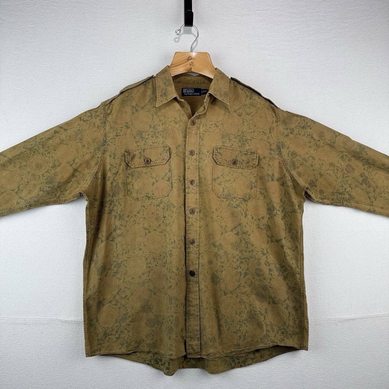 90’s Vtg Polo Ralph Lauren Safari Paisley Ink Wash Floral Button Shirt Mens 2XL