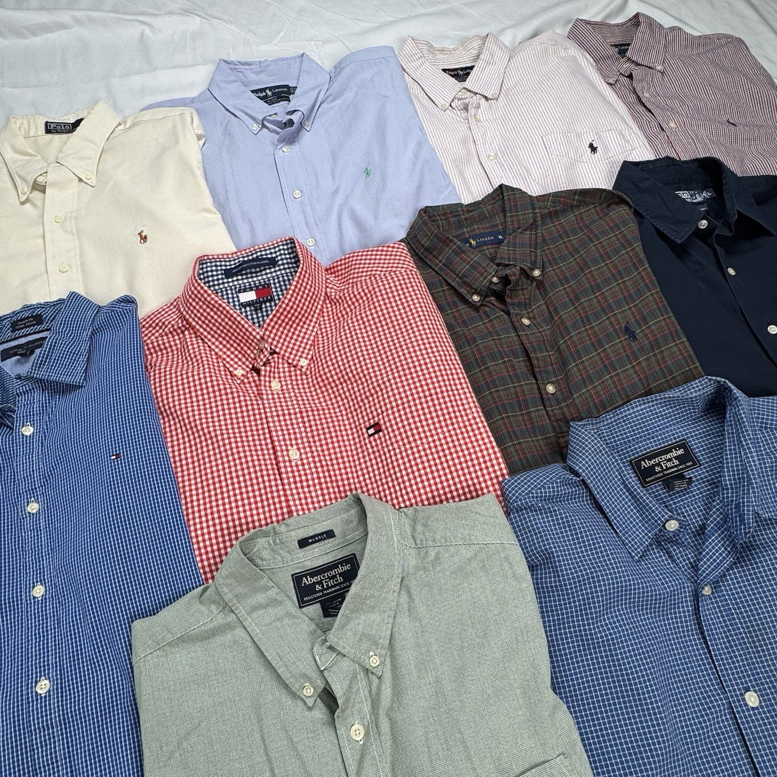 Lot of 10 Ralph Lauren, Tommy, Abercrombie Long Sleeve Oxford Shirts M,L,XL,2XL