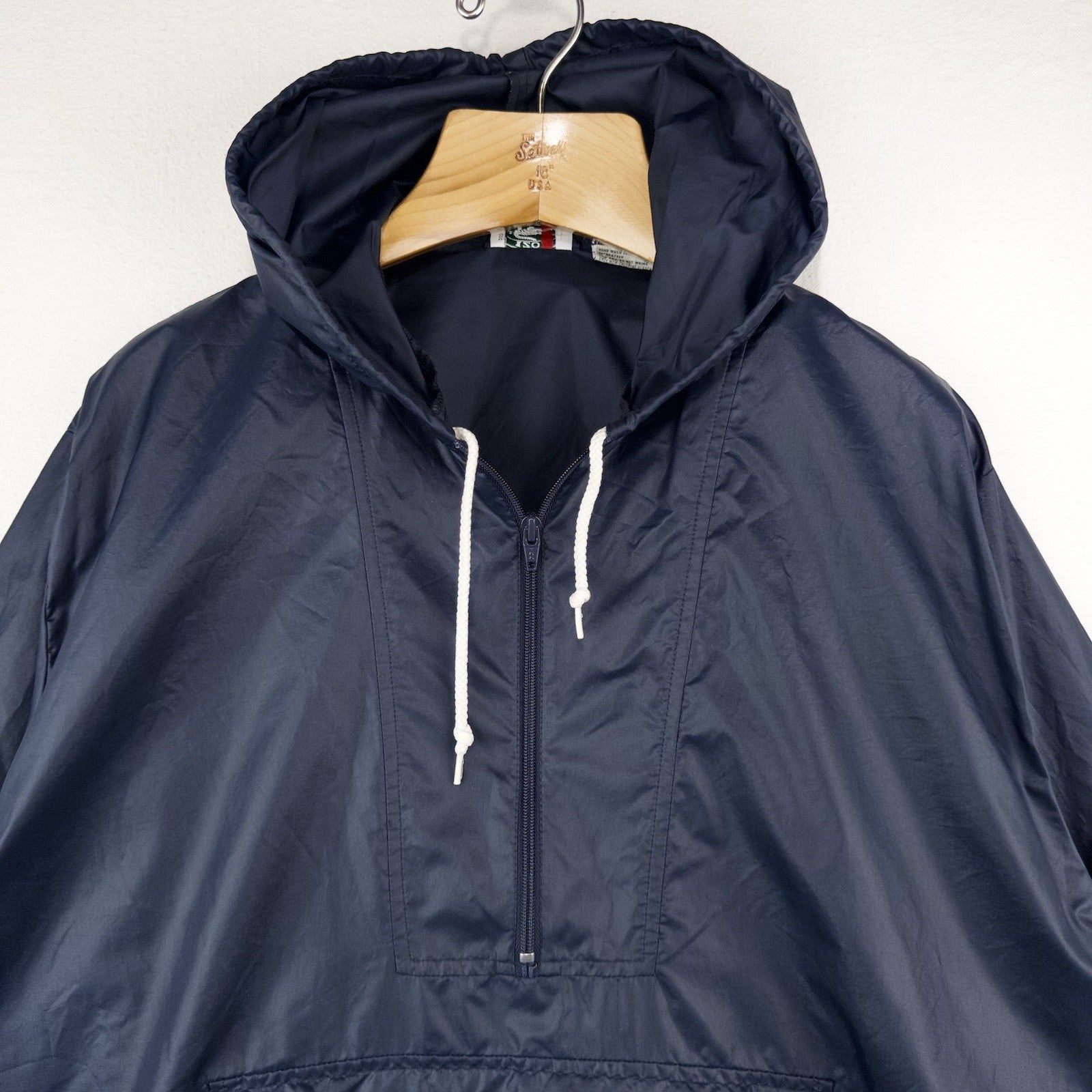 80’s Vtg Lacoste Izod Men’s XL Packable Rain Jacket FannyPack Navy Blue Hooded