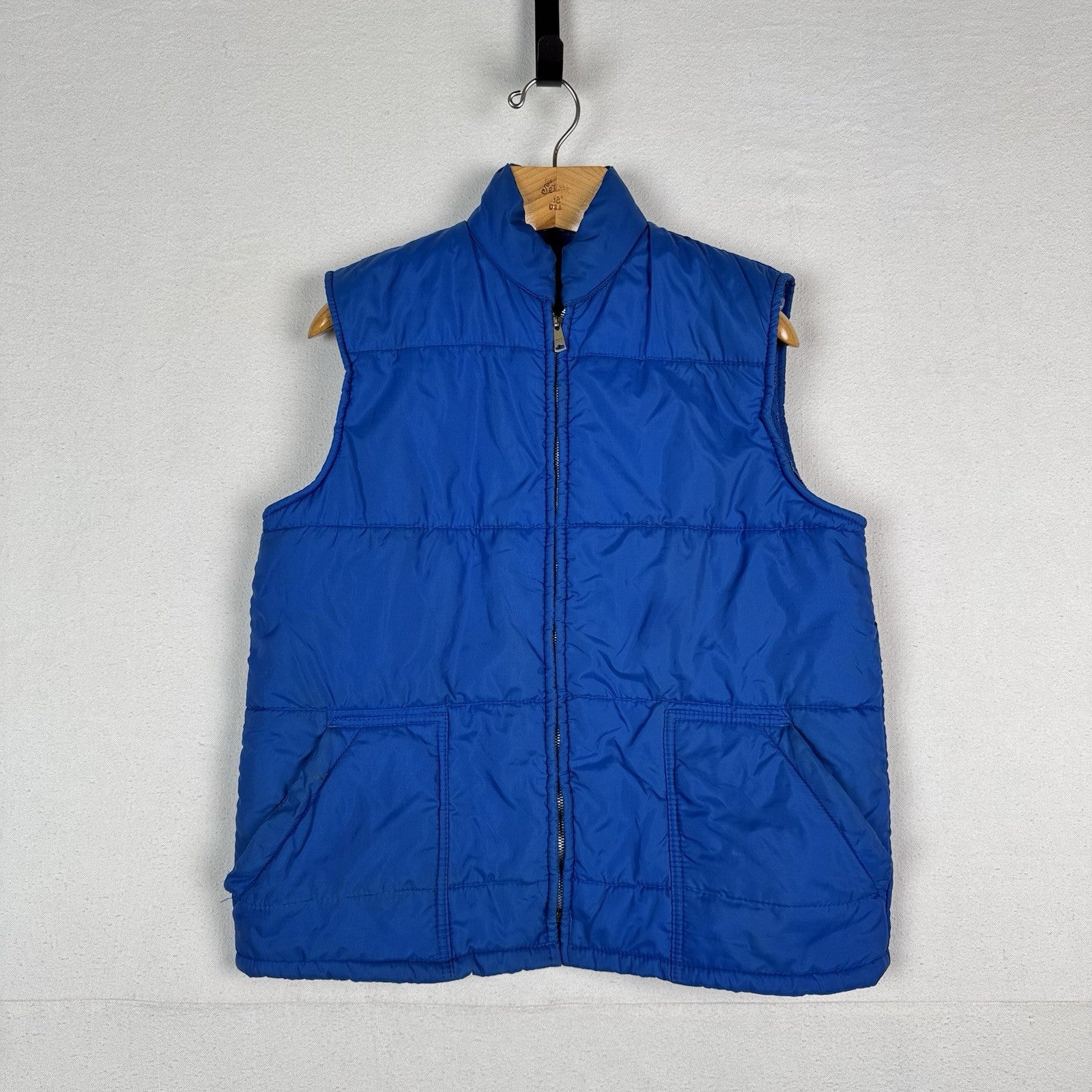 70’s Vintage Wedgefield Puffer Vest Snap Front Size Medium Blue