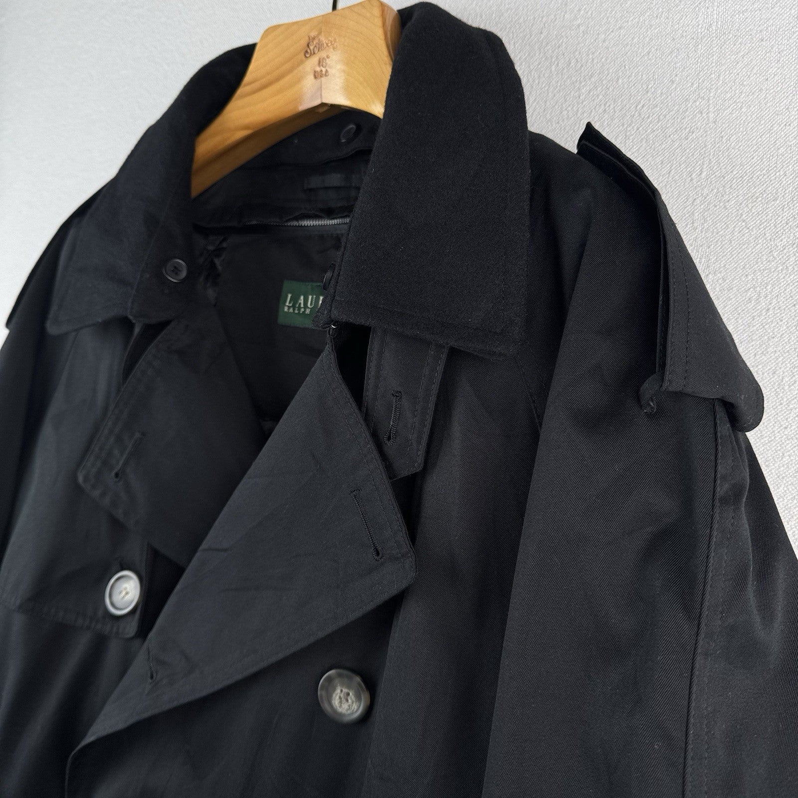 Ralph Lauren Black Trench Coat OverCoat Quilted Cotton Blend Lined Insulated 48R