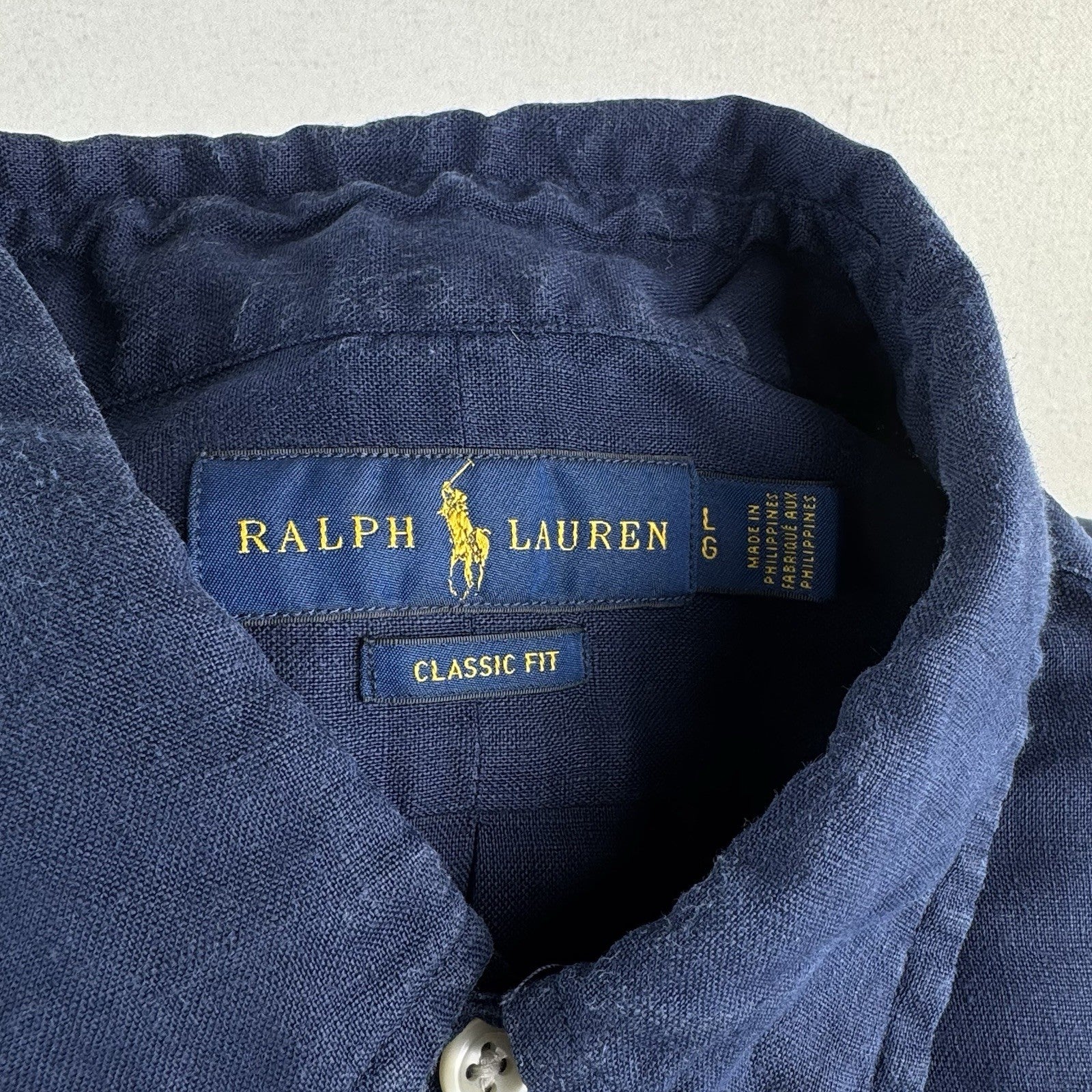 Polo Ralph Lauren Blue Men’s Large Linen Button Up Shirt Short Sleeve