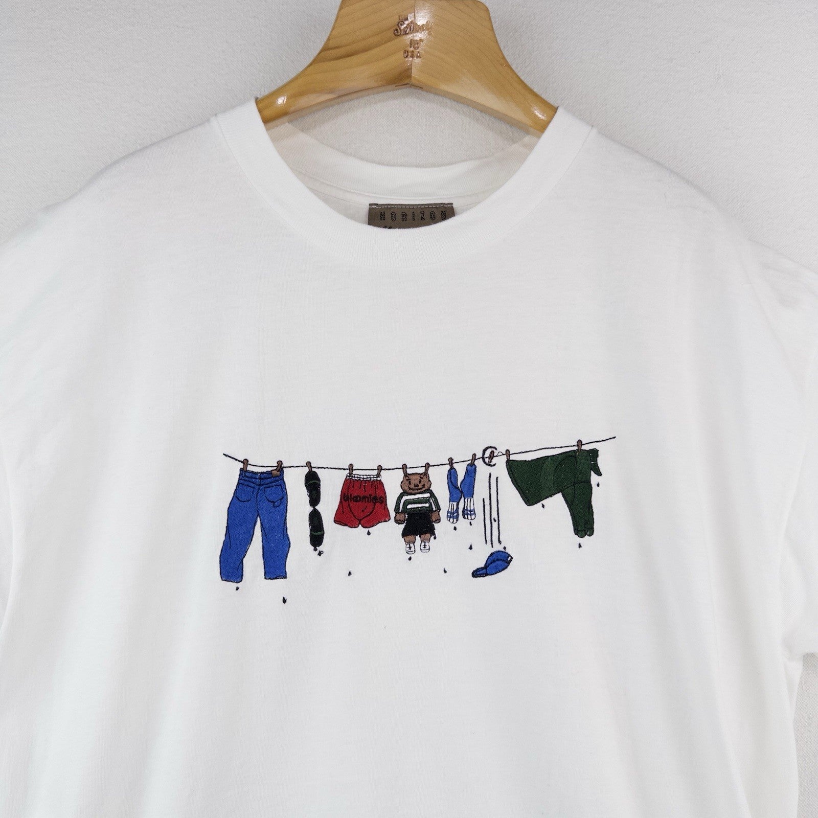80’s Vtg Bloomies Embroidered Clothesline Bloomingdales White Tee T-Shirt XL USA