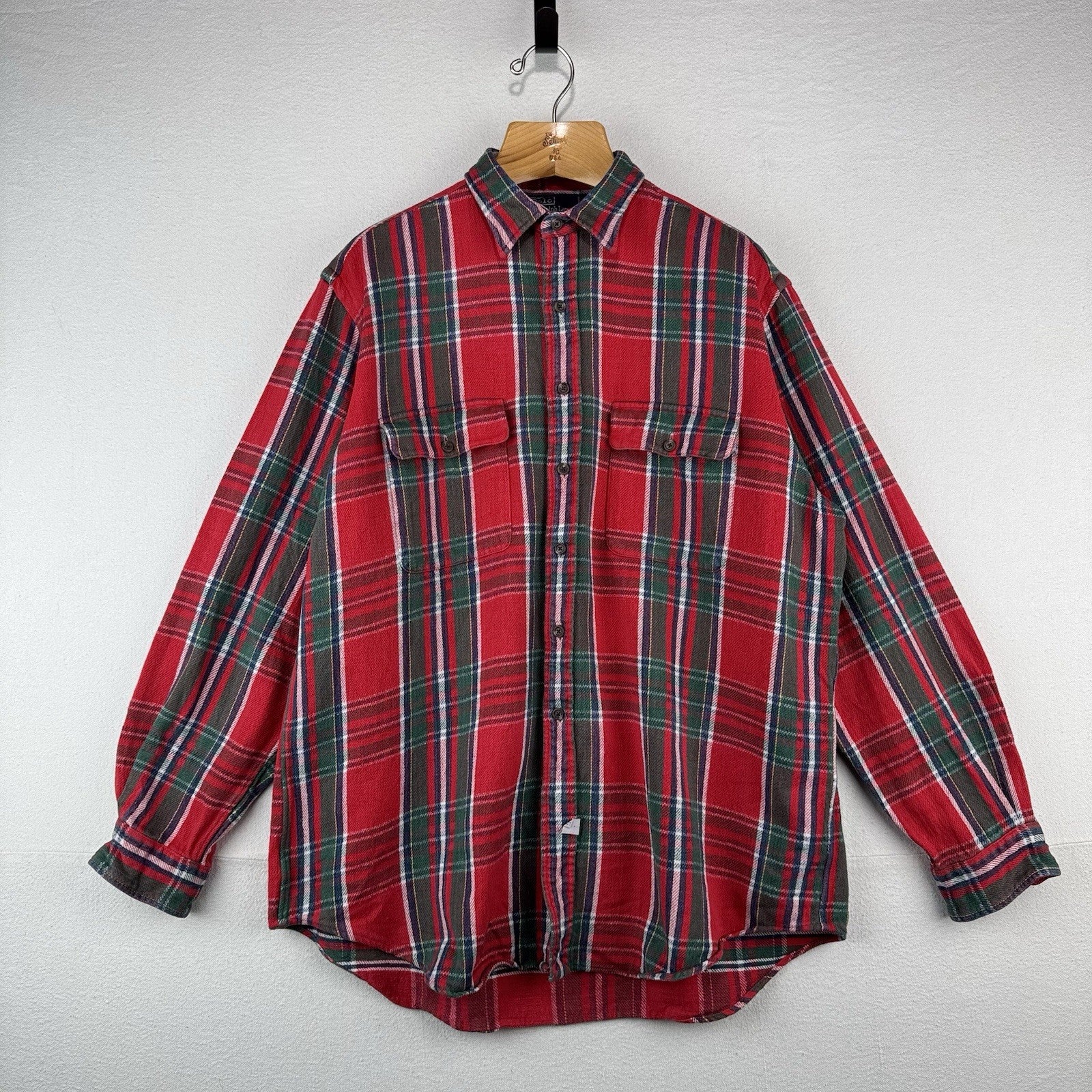 Vtg Polo Ralph Lauren Lowell Sport Red Green Button Up Heavy Flannel Shirt Large