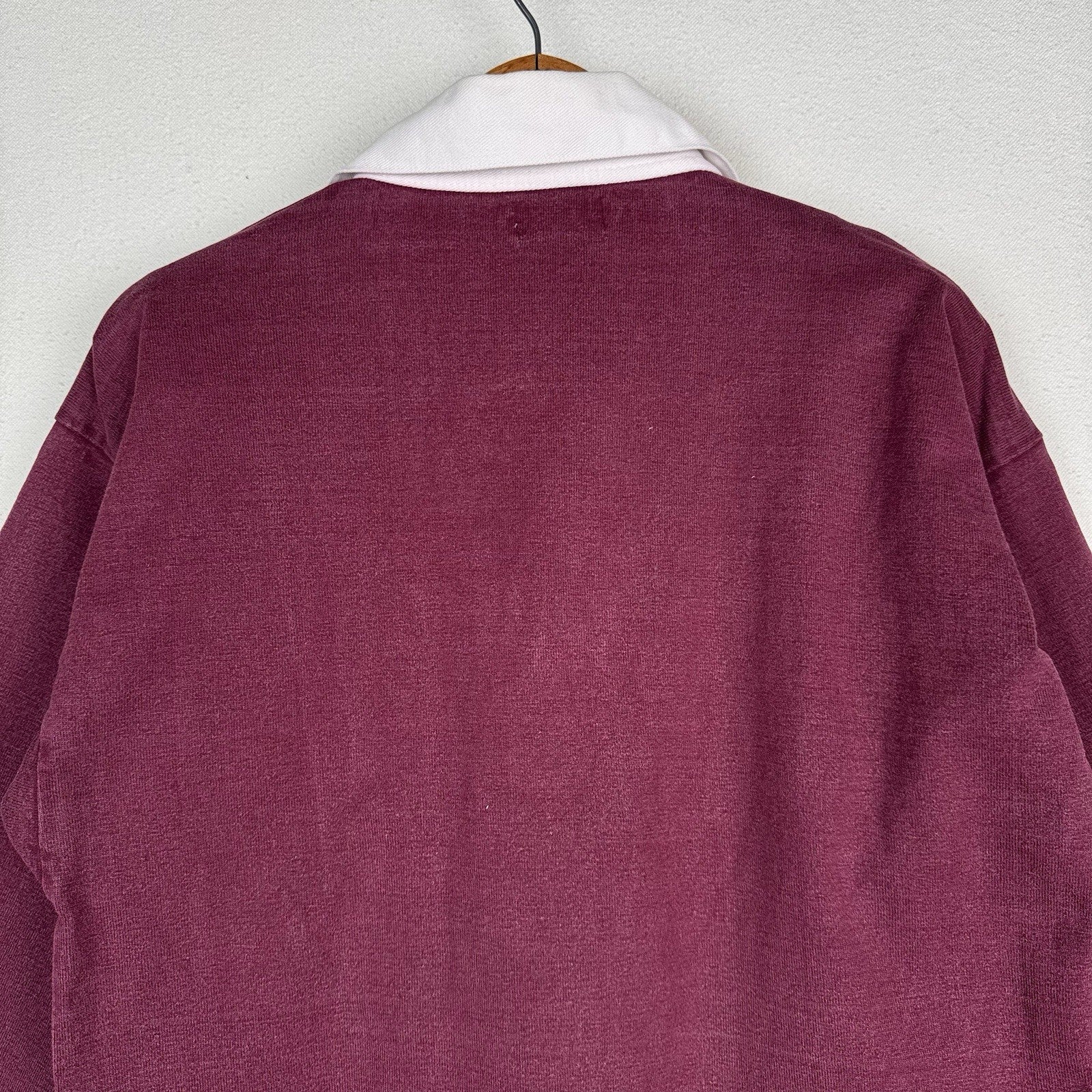 L.L. Bean Rugby Polo Shirt Mens L Large Tall Vintage Burgundy Long Sleeve