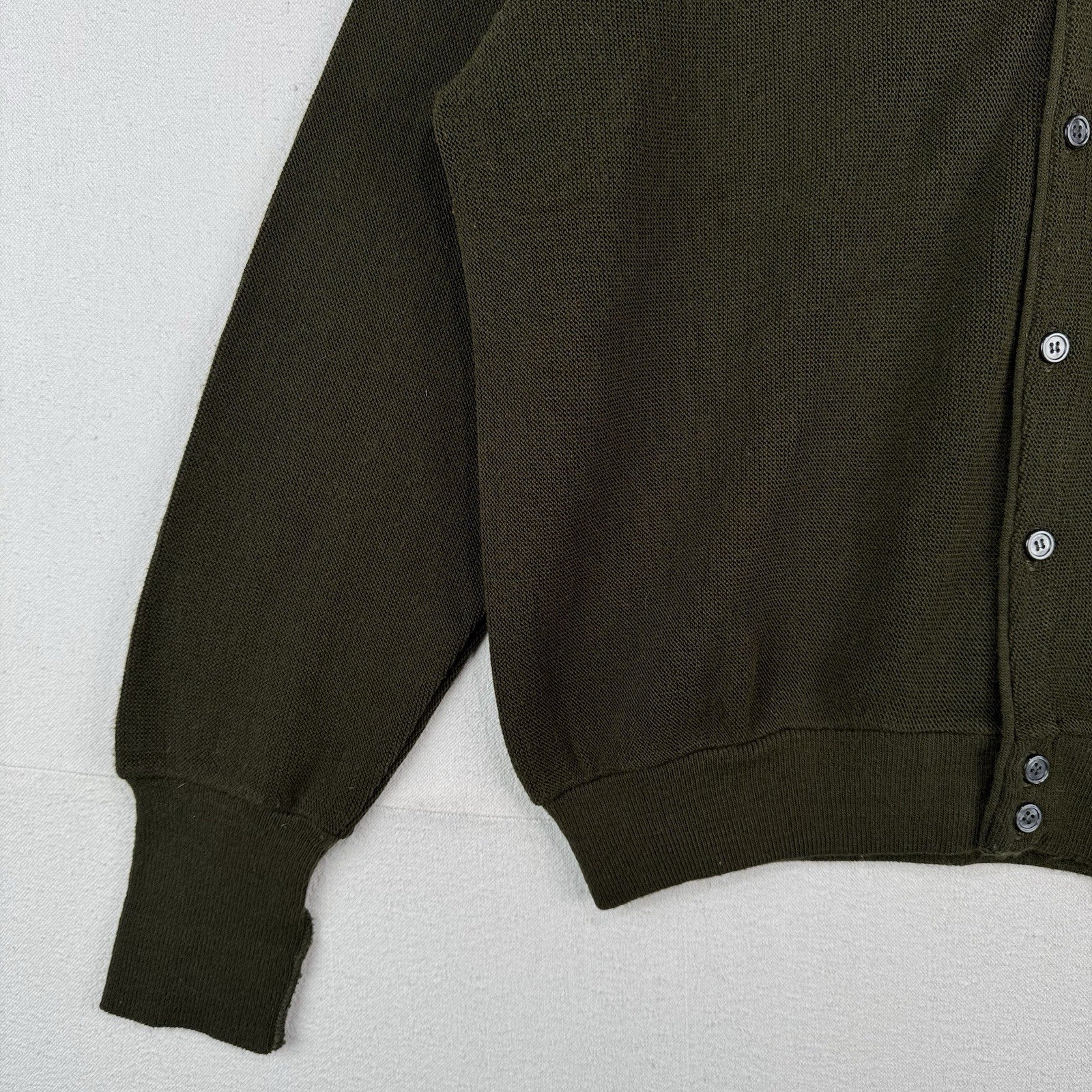 80’s Vintage Izod Cardigan Sweater Men's Large Olive Army Khaki Green Made USA
