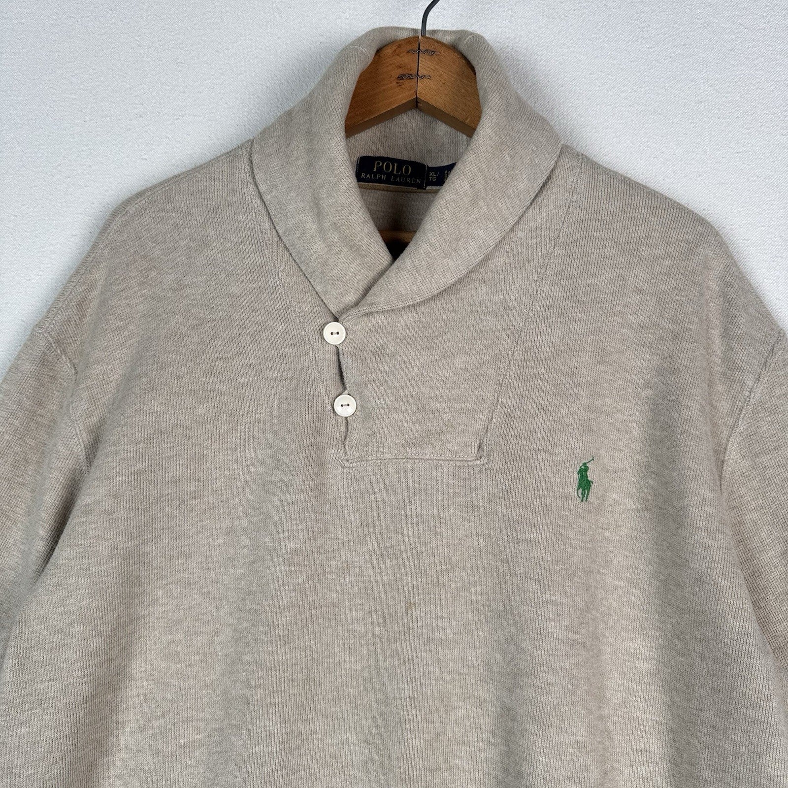 Polo Ralph Lauren Soft Pullover Sweater Button Shawl Collar Beige Men's Size XL