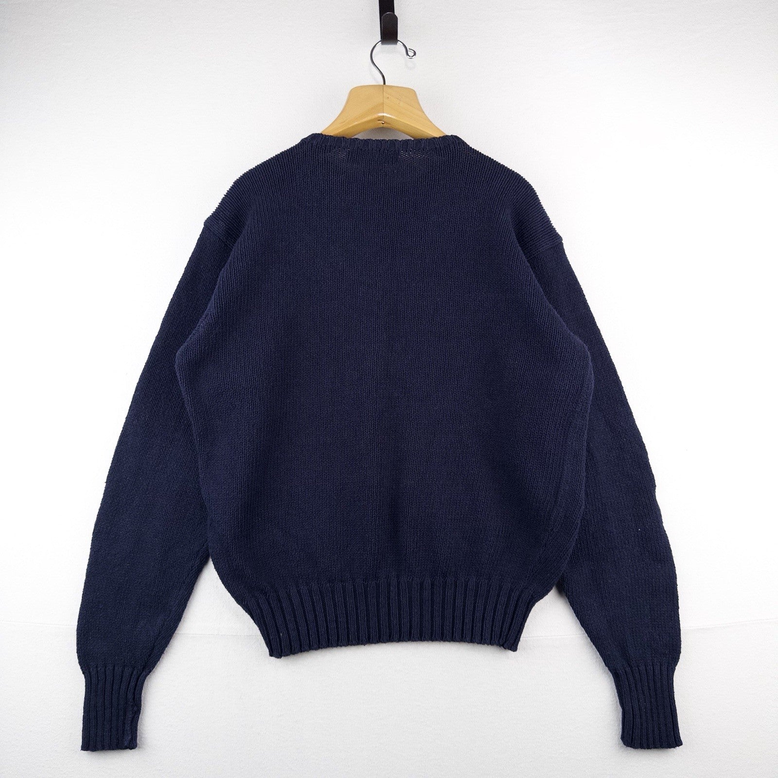 90's Vintage Polo Ralph Lauren Sweater Men's L Navy Blue Crewneck 100% Cotton