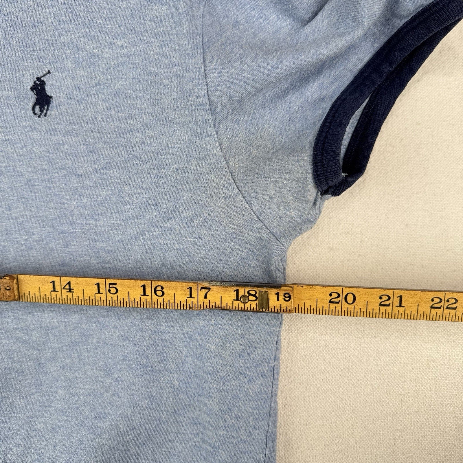 Vtg Polo Ralph Lauren Marled Powder Blue Ringer TShirt Mens Small *Distressed