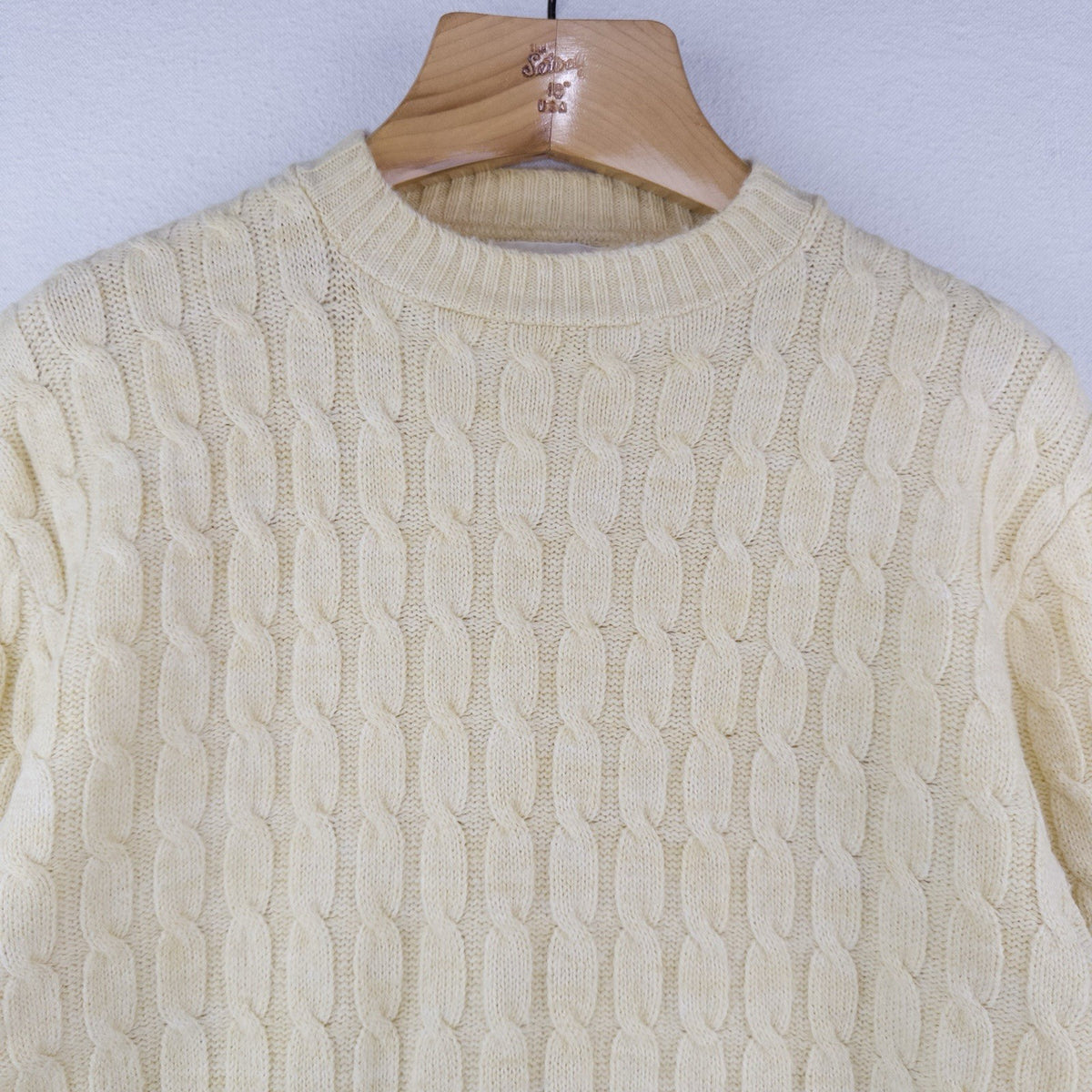 80’s Vtg Lord Jeff Sweater Men’s Large Yellow Cable-Knit Crewneck Pullover USA