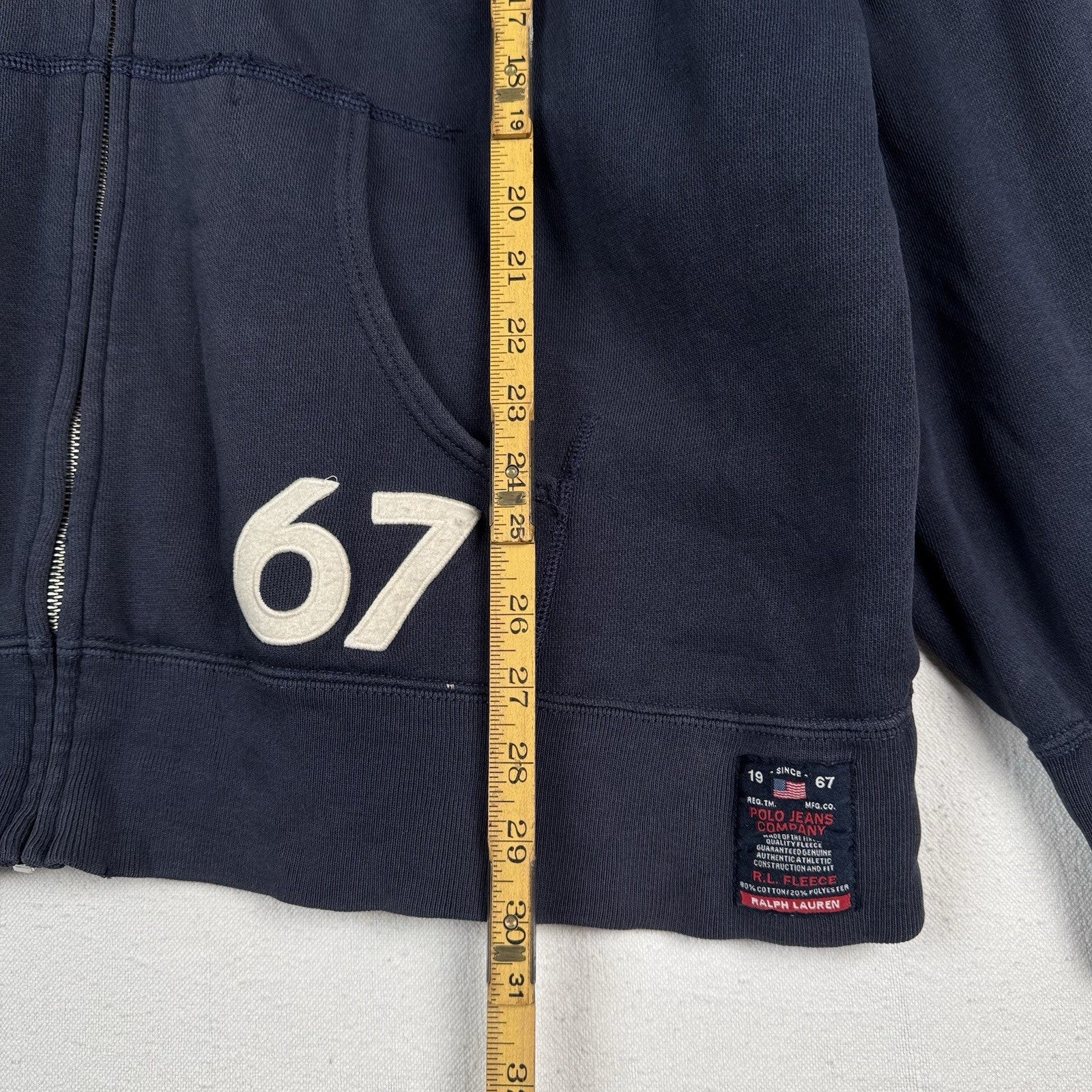 90’s Vtg Polo Jeans Co Ralph Lauren Men’s 2XL RL Letterman Full Zip Hoodie Blue