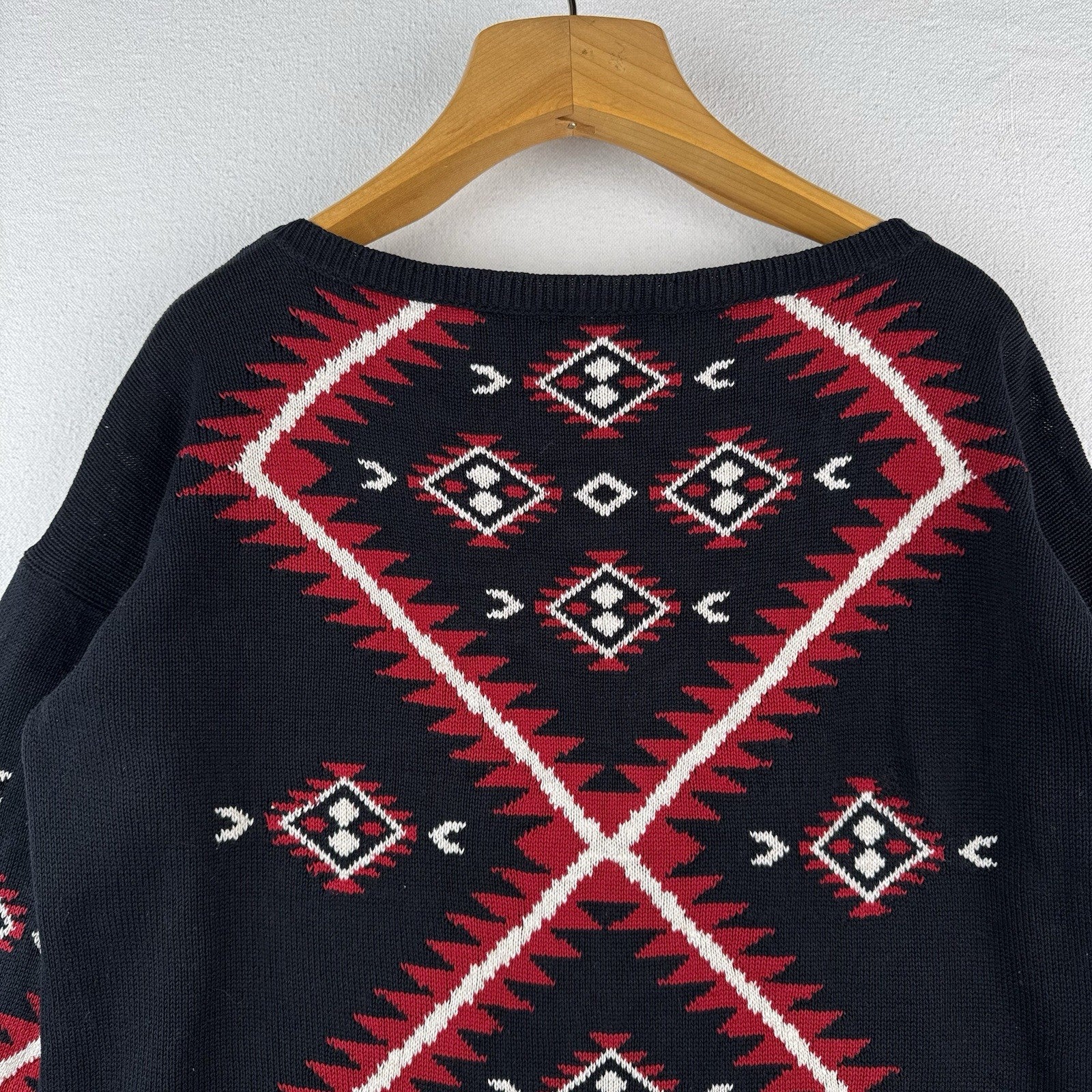 Ralph Lauren Women’s Large Blue Red Southwestern Geometric Tunic Sweater Cotton