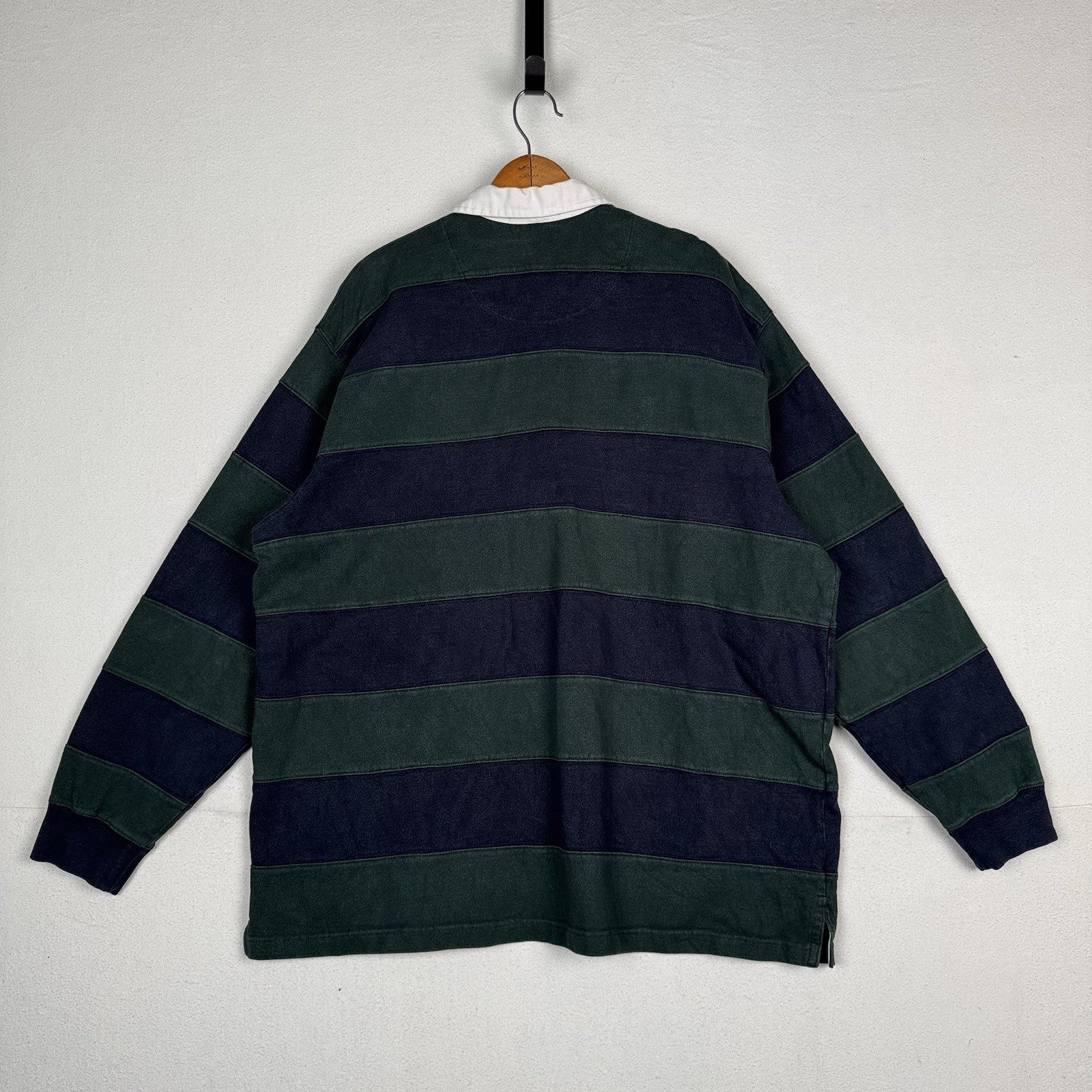 Vintage 90’s Polo Ralph Lauren Men's XL Stripe Banded Green Blue Rugby Shirt